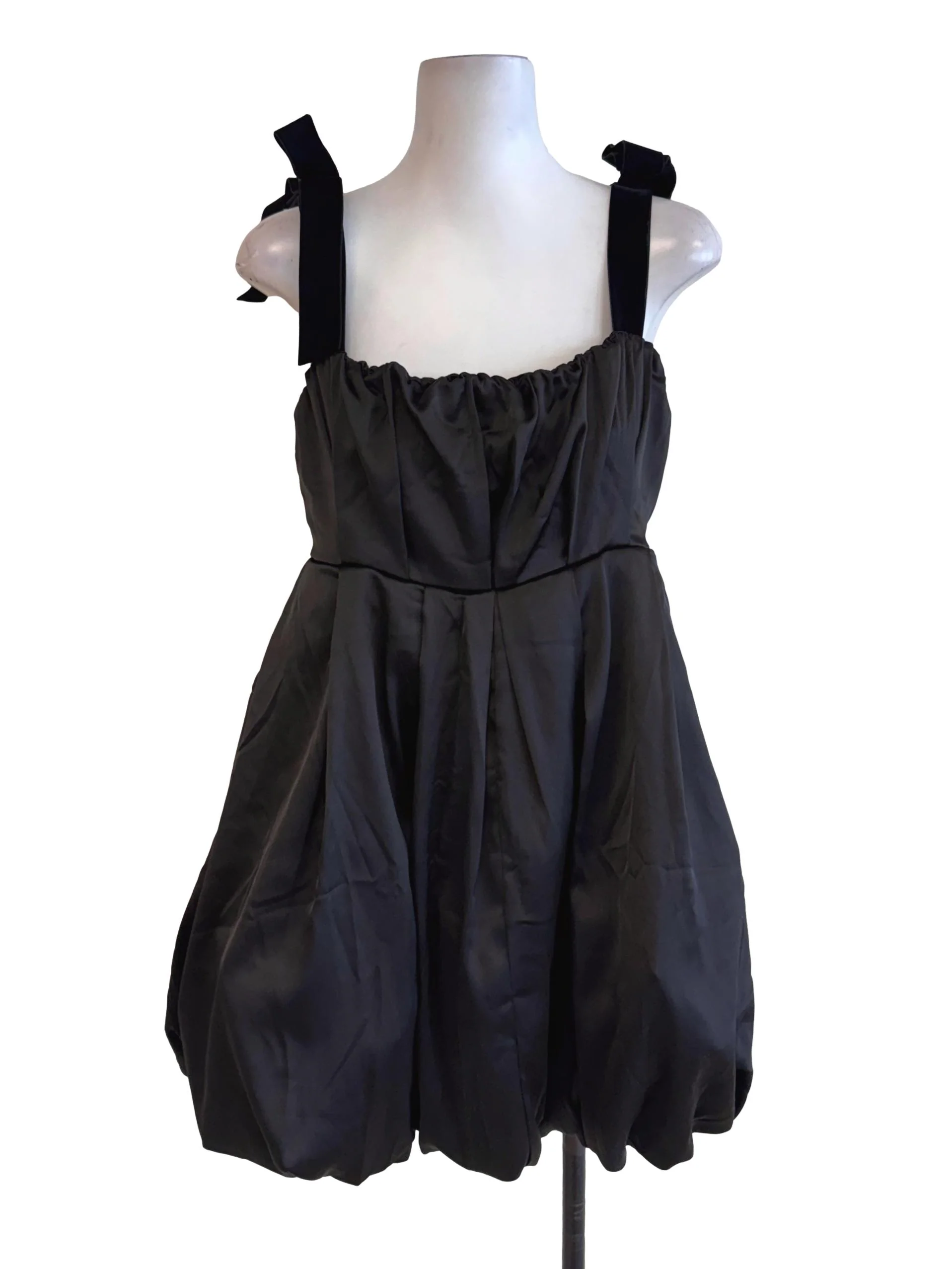 Black Strap Satin Bubble Dress