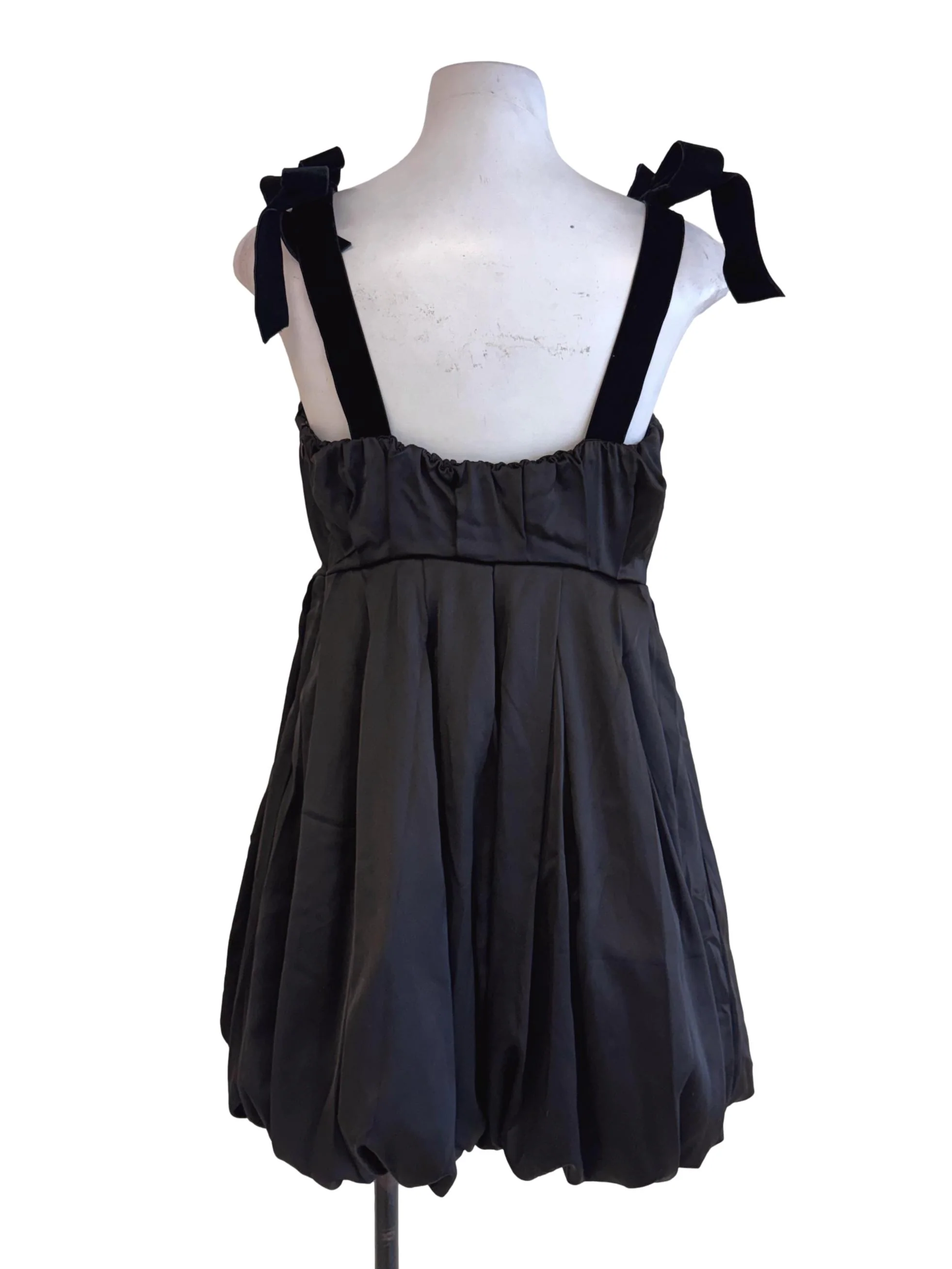 Black Strap Satin Bubble Dress - Image 2