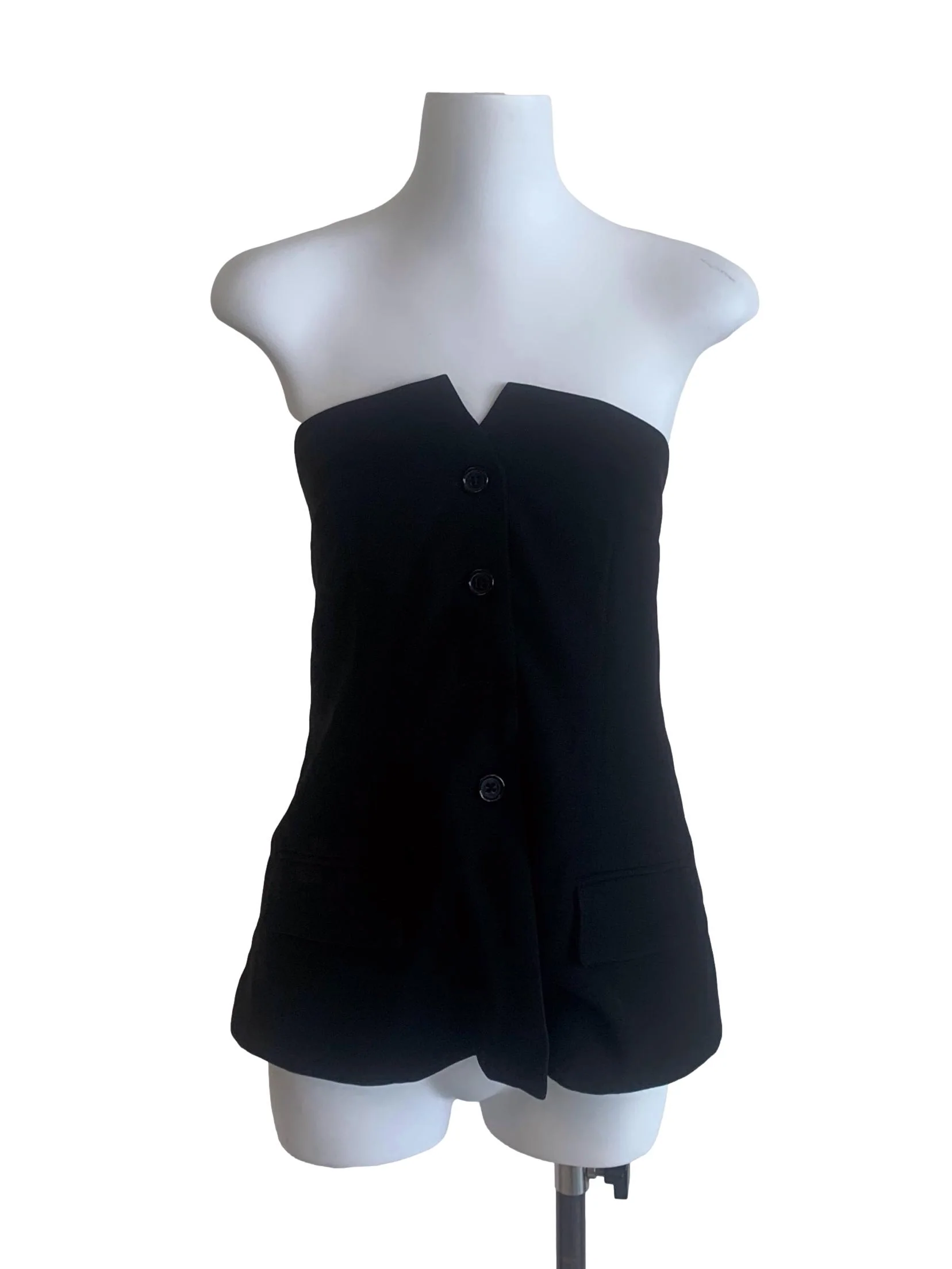 Black Strapless Button Top