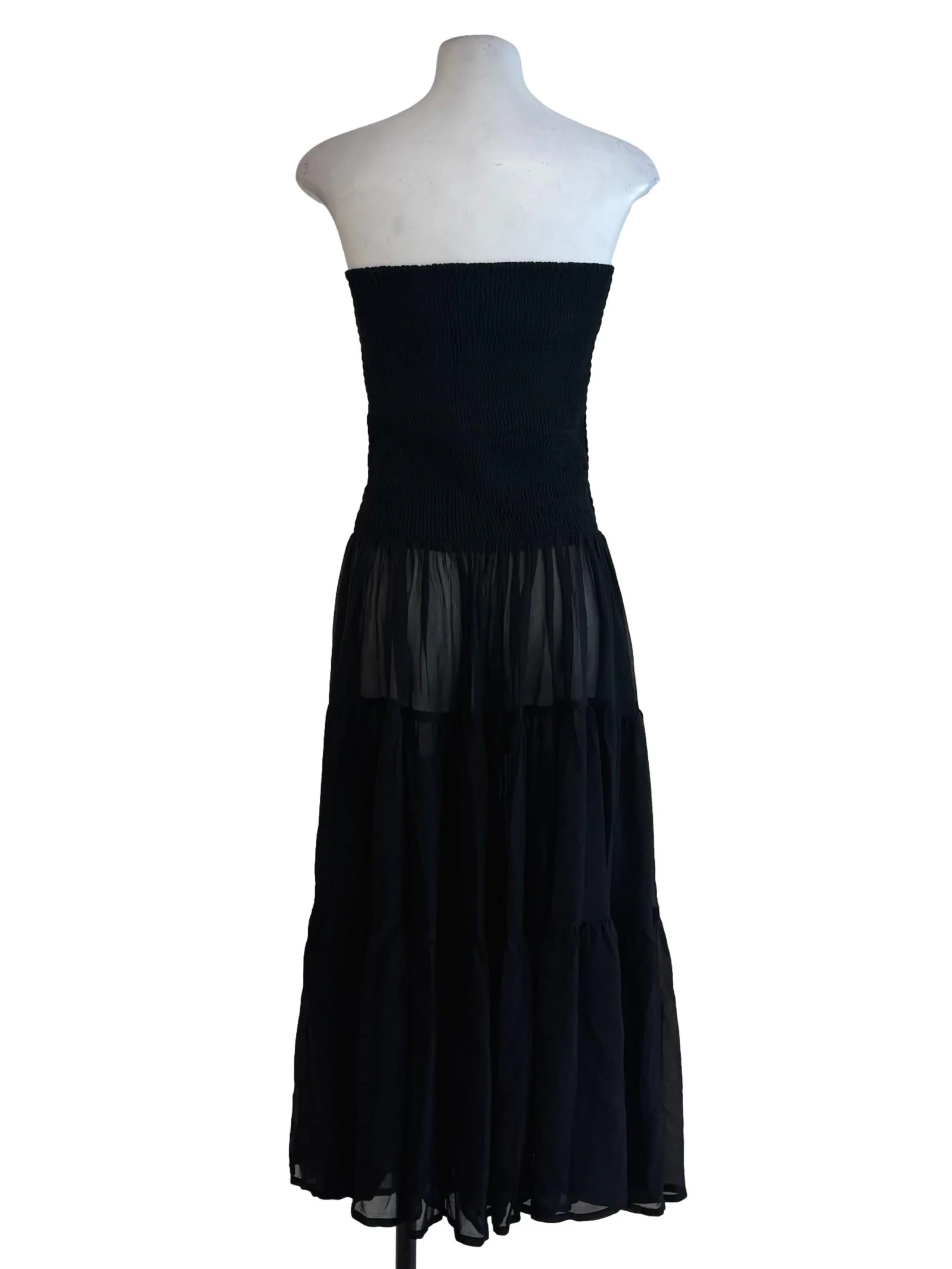 Black Strapless Sheer Tale Dress - Image 2