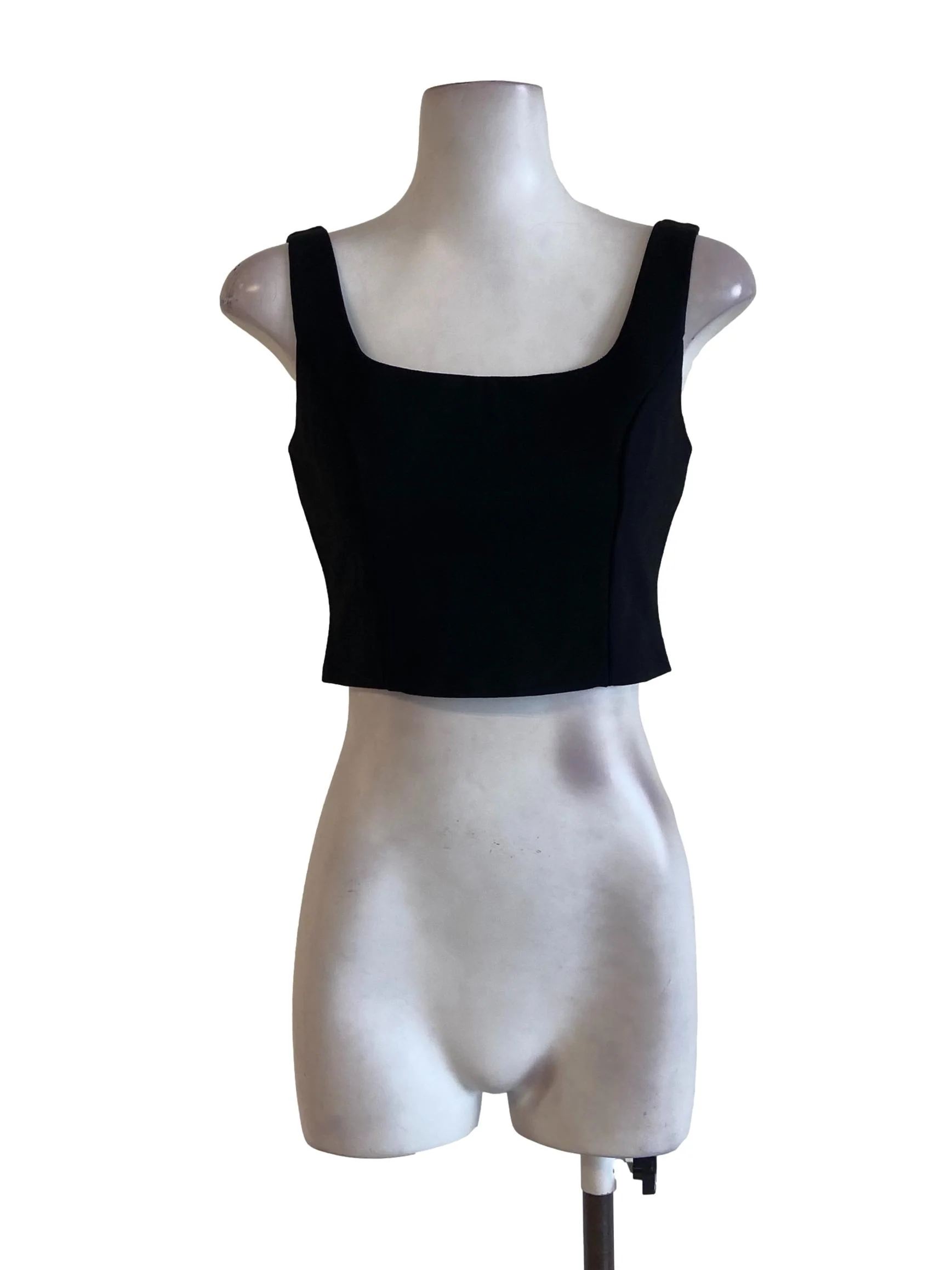 Black Stretchable Sleeveless Square Neck Crop Top
