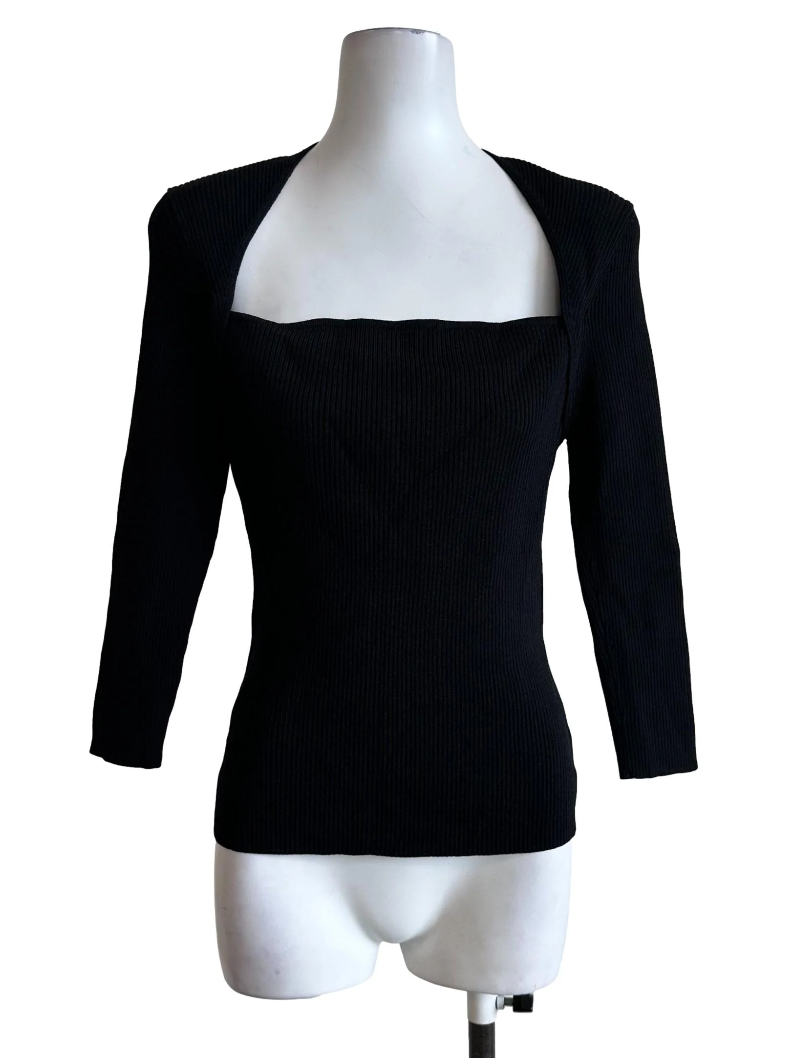 Black Square Neck Long Sleeve Top