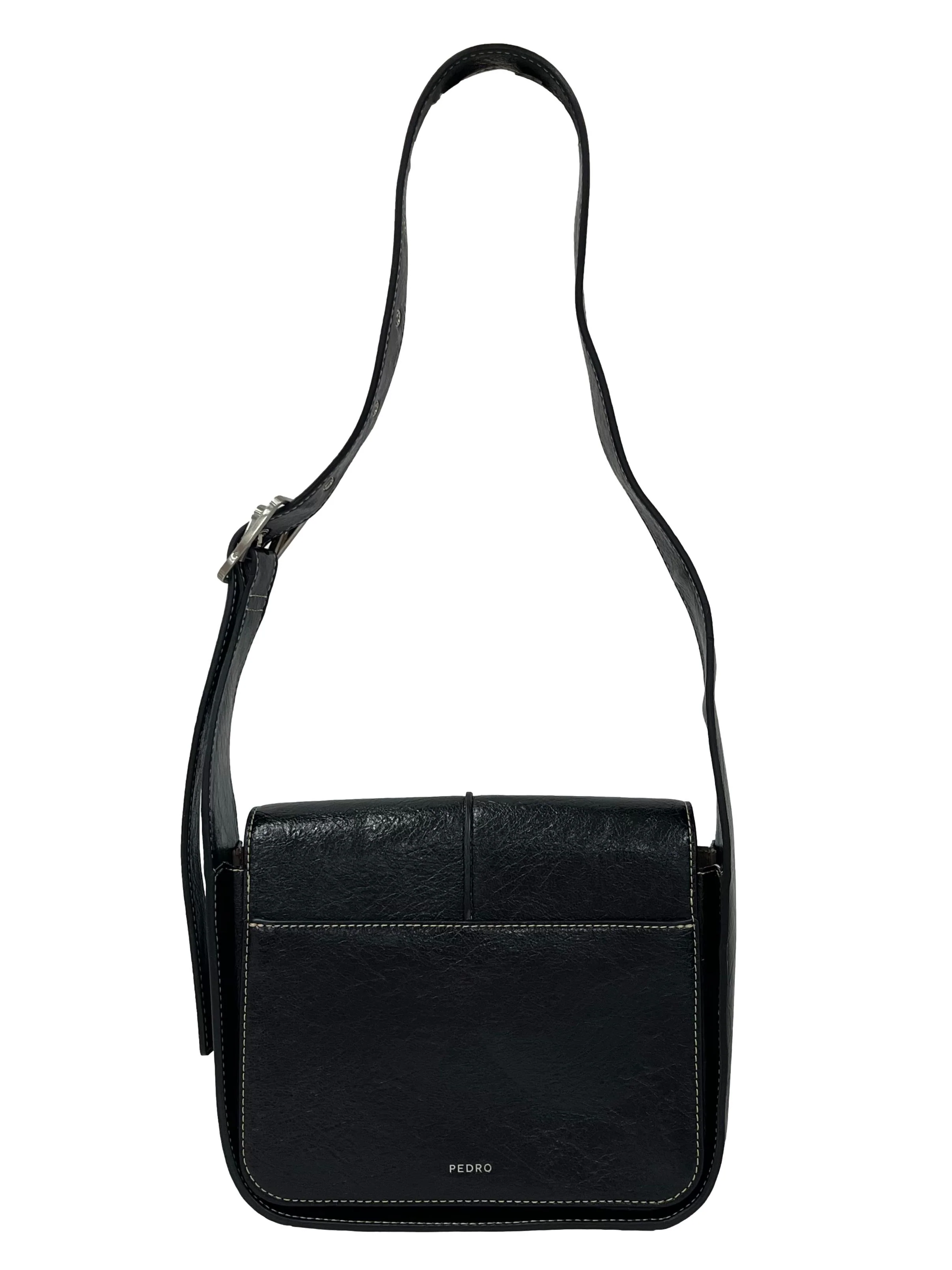 Black Textured Crossbody Bag With Adjustable Strap - Image 2