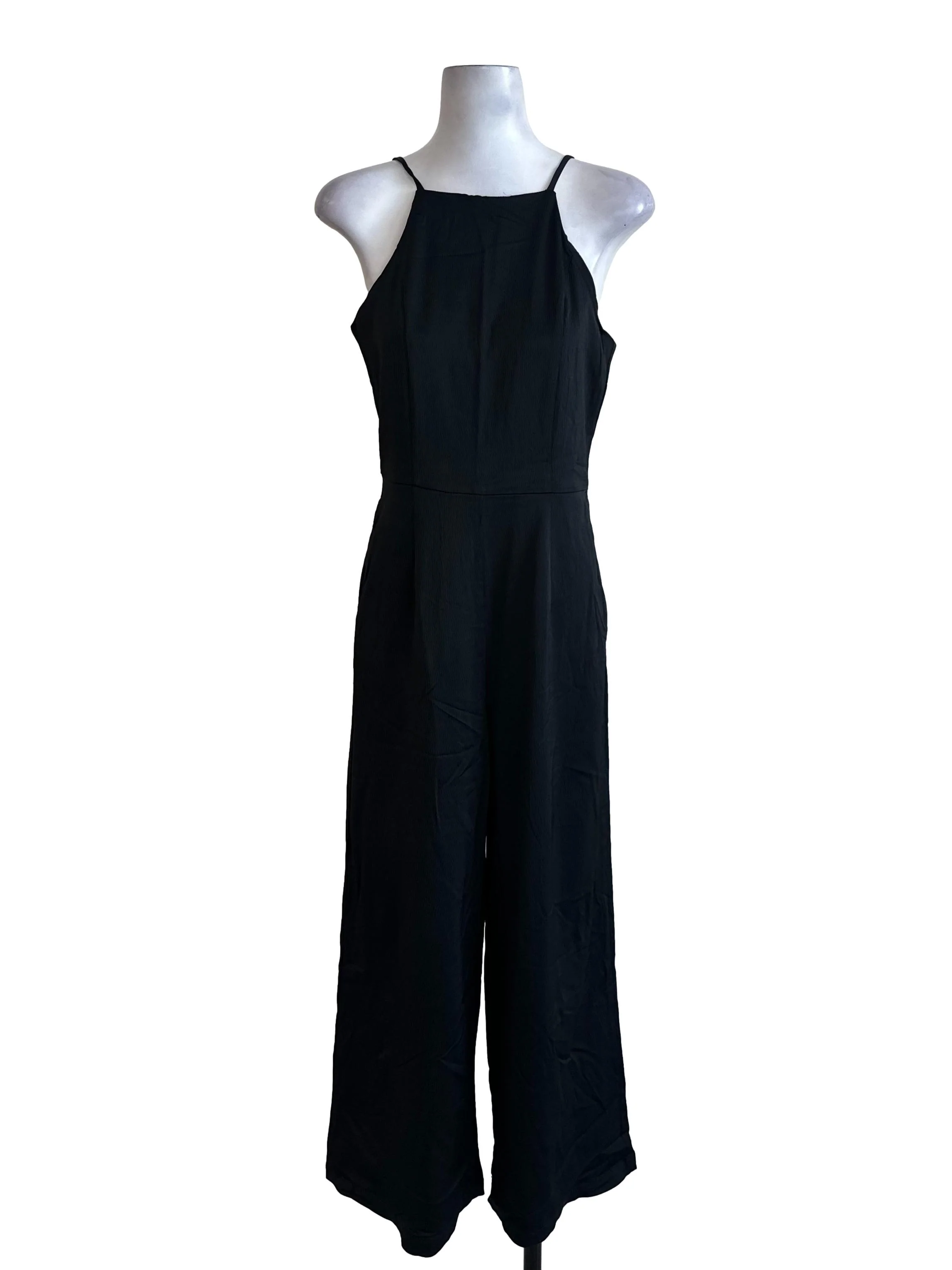 Black Textured Halter Jumpsuit