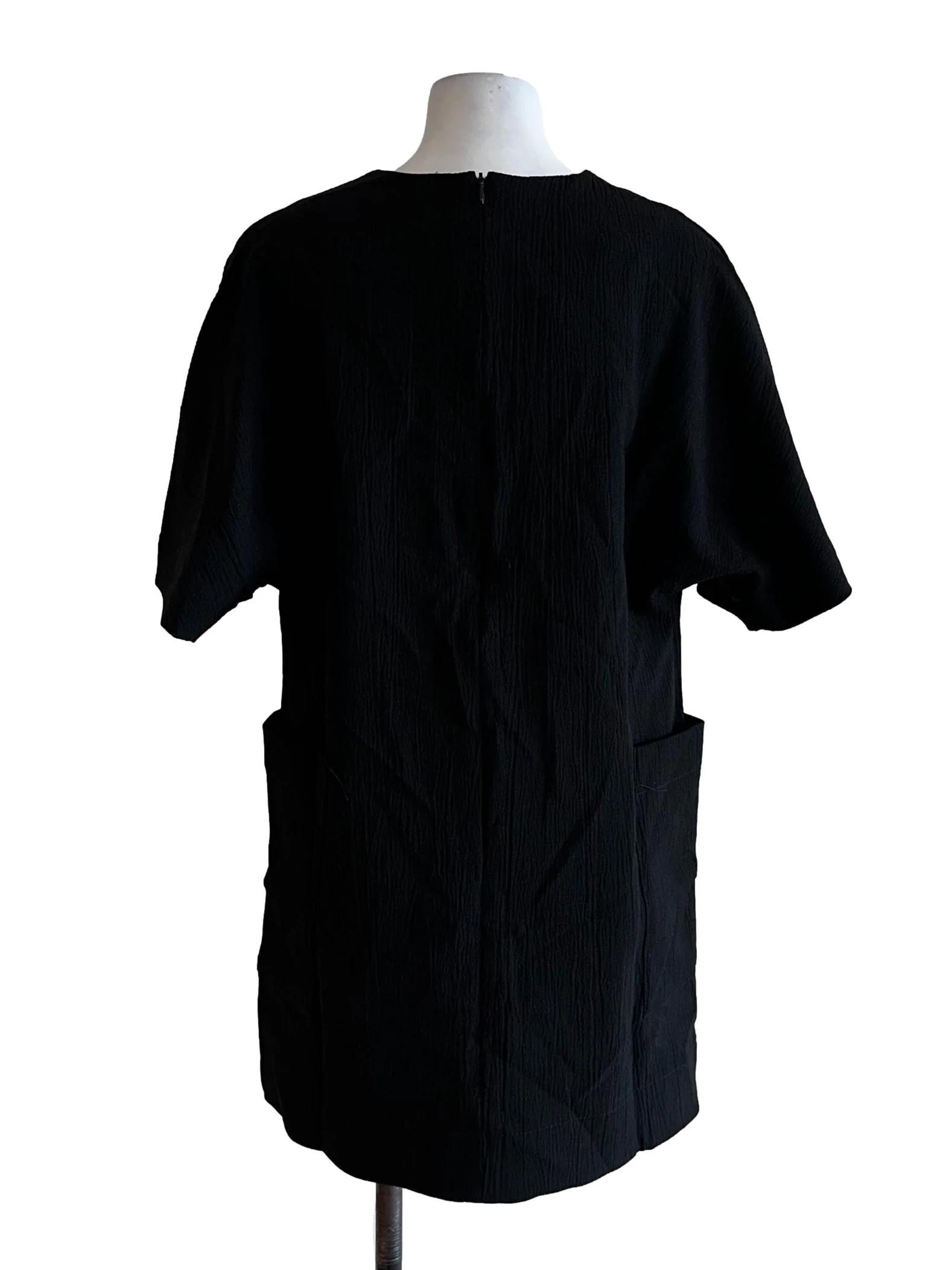 Black Textured Pattern V Neckline Mini Dress - Image 2