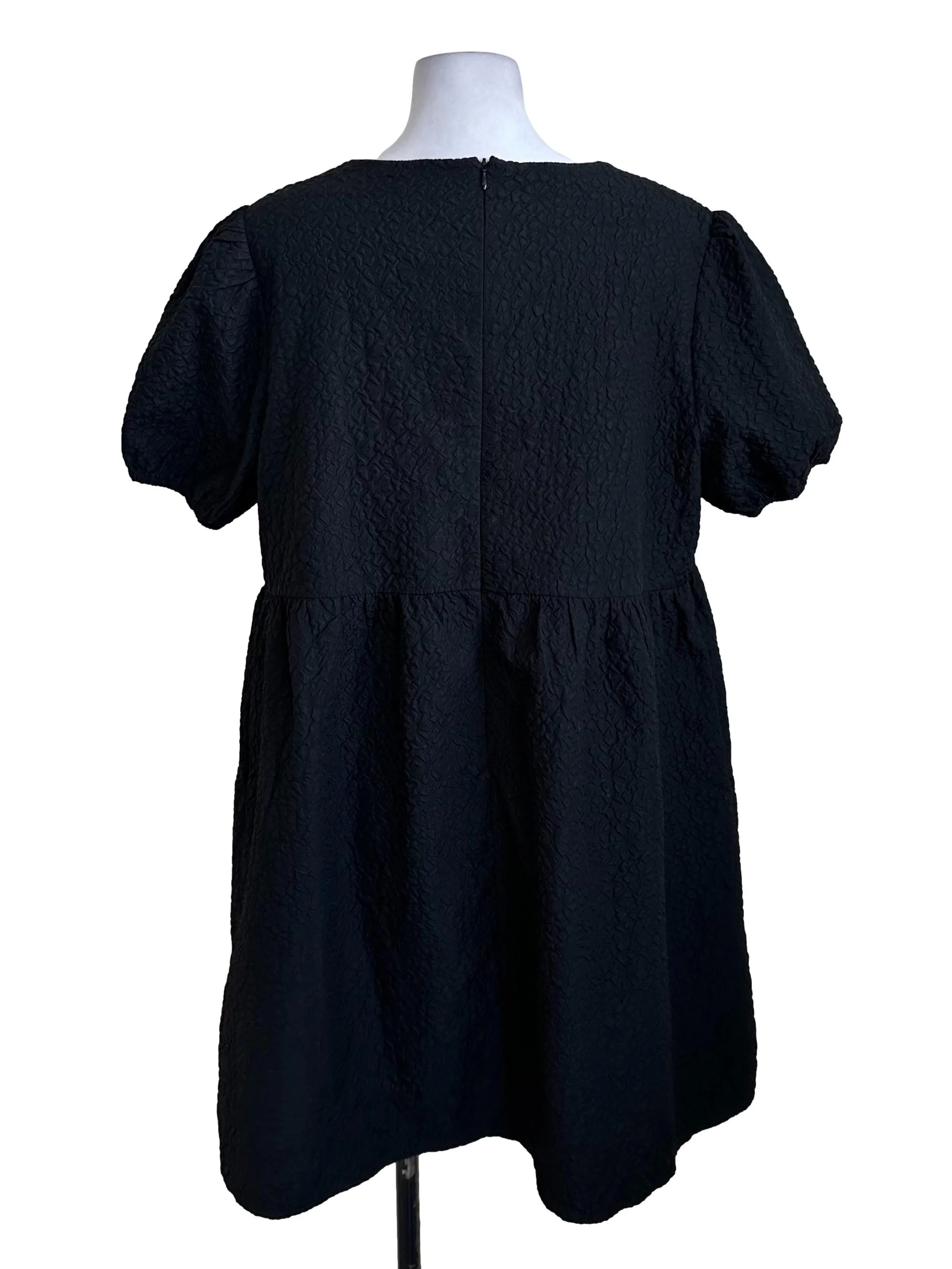 Black Textured Round Neck Dress - Image 2