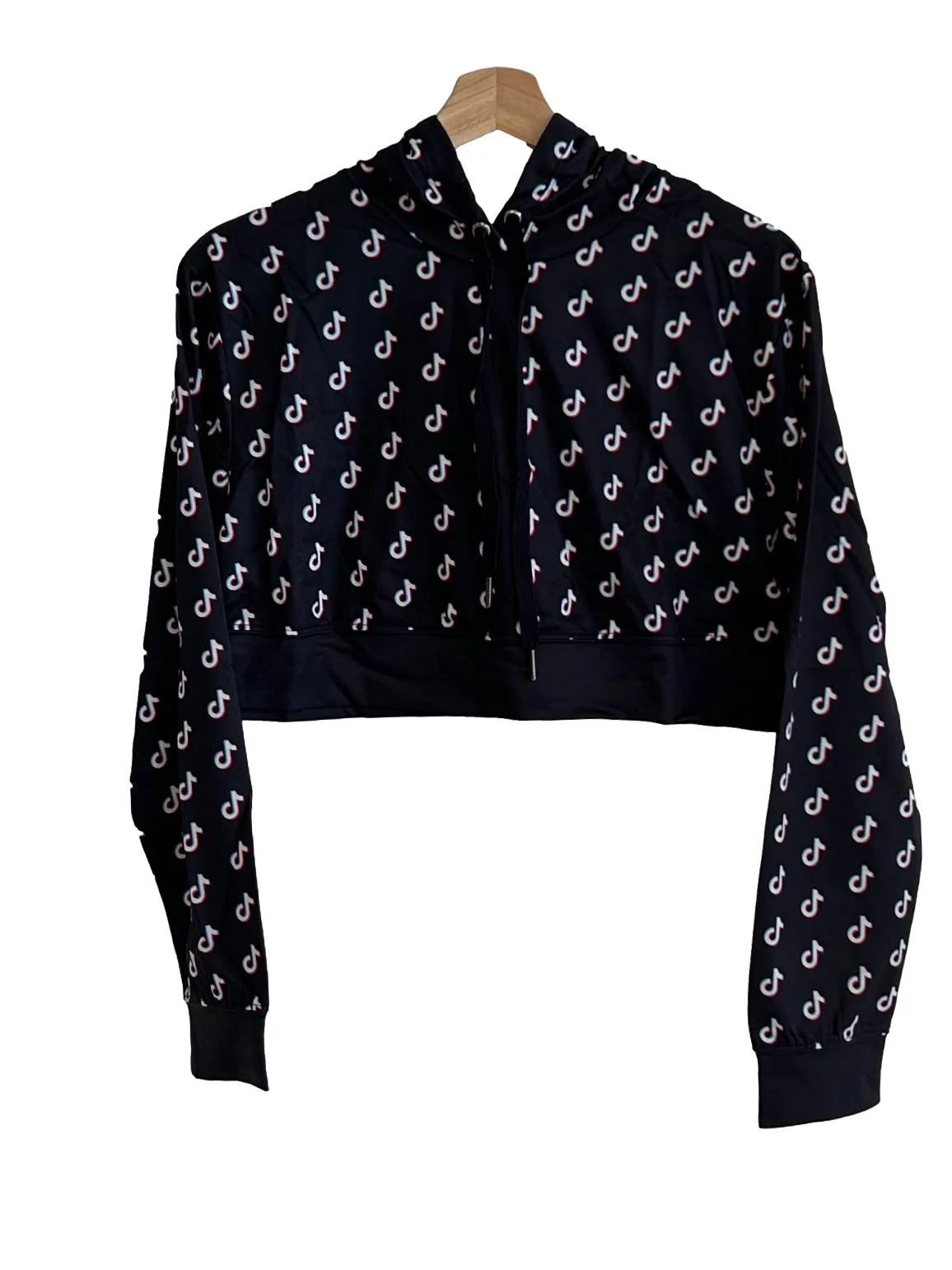Black Tiktok Printed Cropped Hoodie