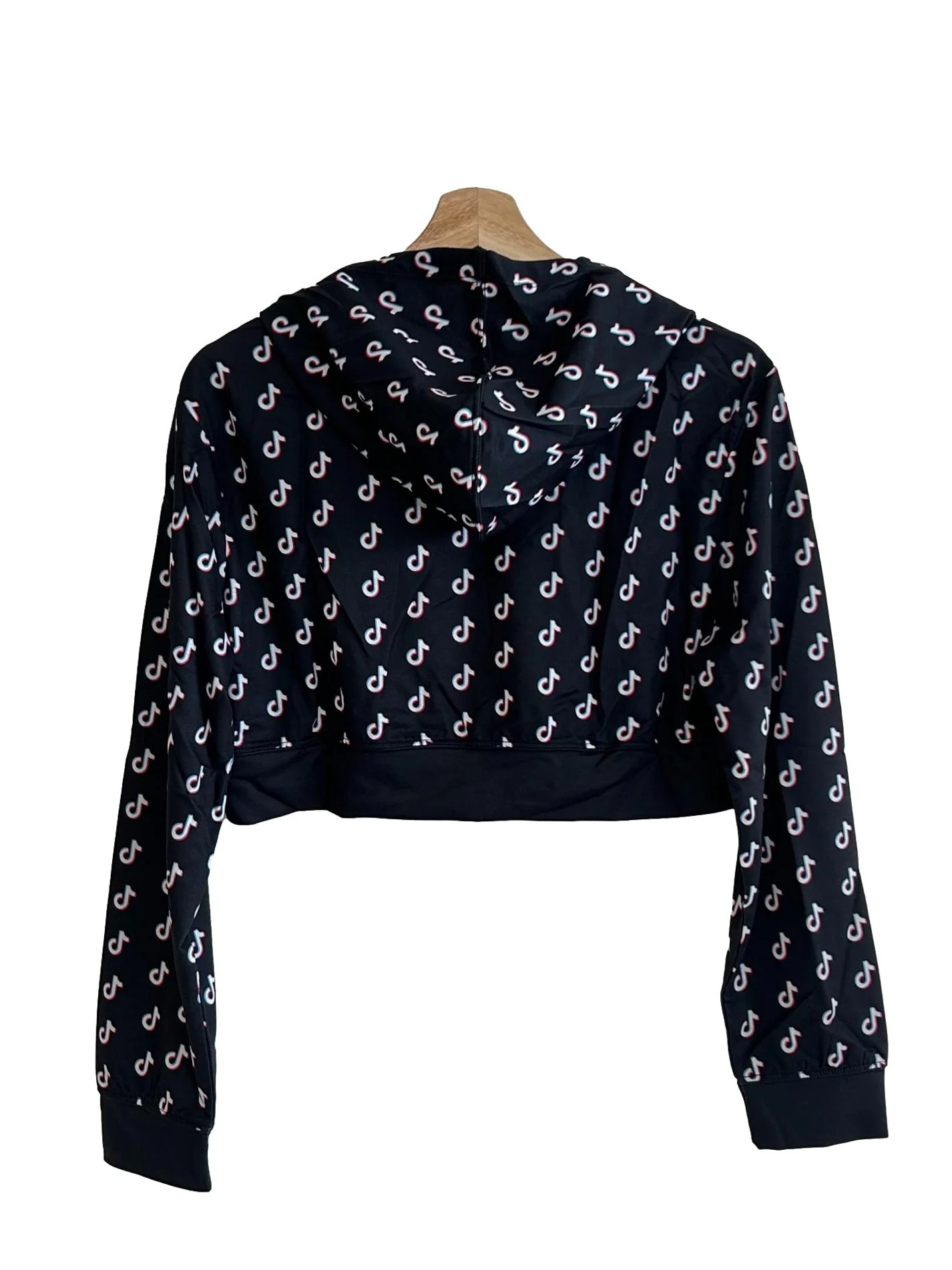 Black Tiktok Printed Cropped Hoodie - Image 2