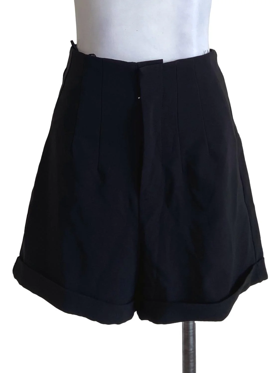 Black Twill High Waist Short Pants