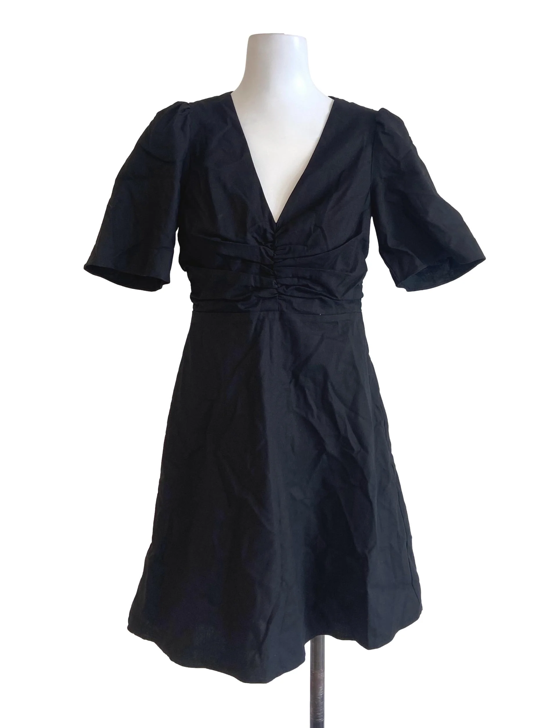 Black Twill V Neck Apron Dress