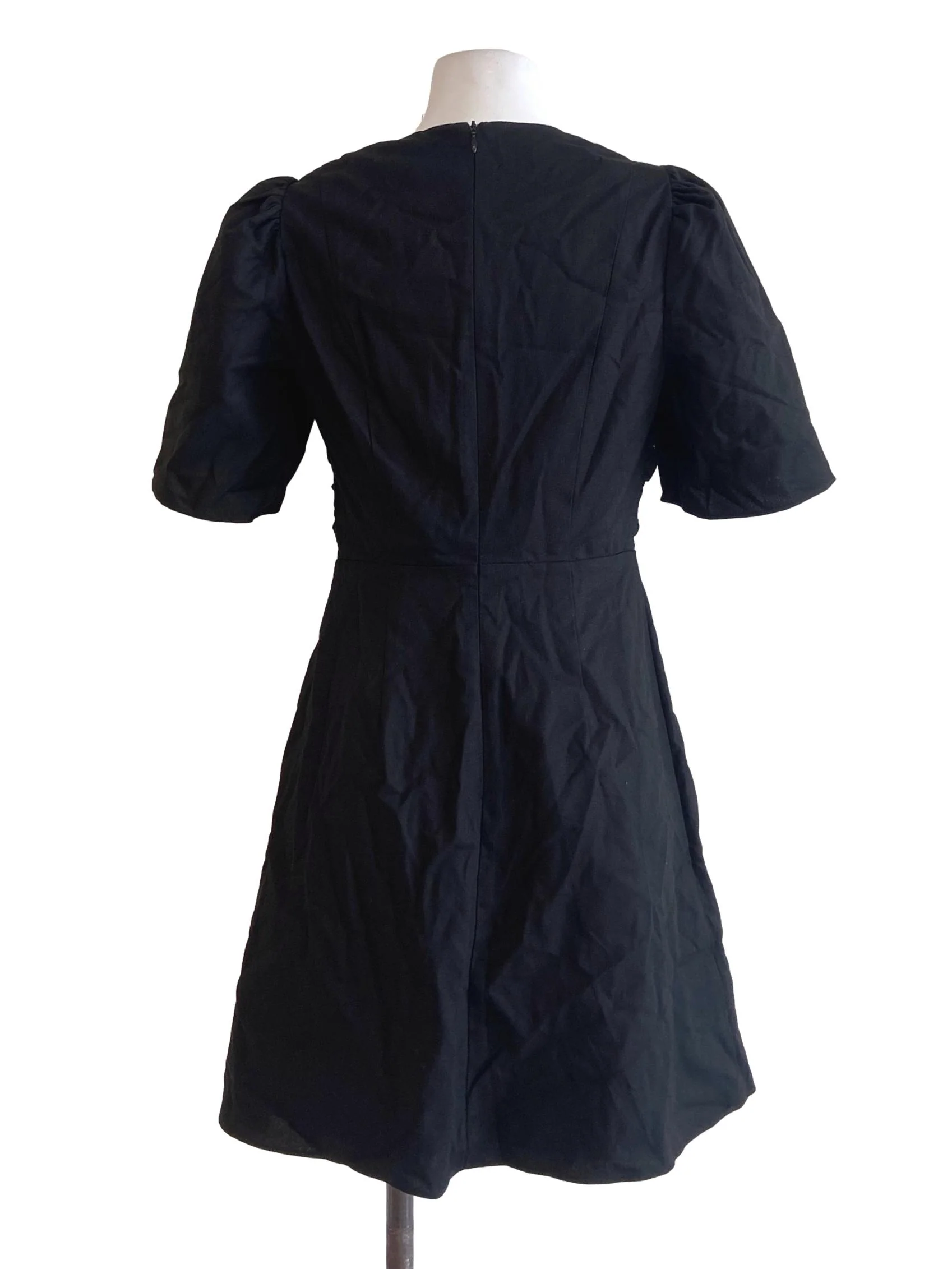 Black Twill V Neck Apron Dress - Image 2