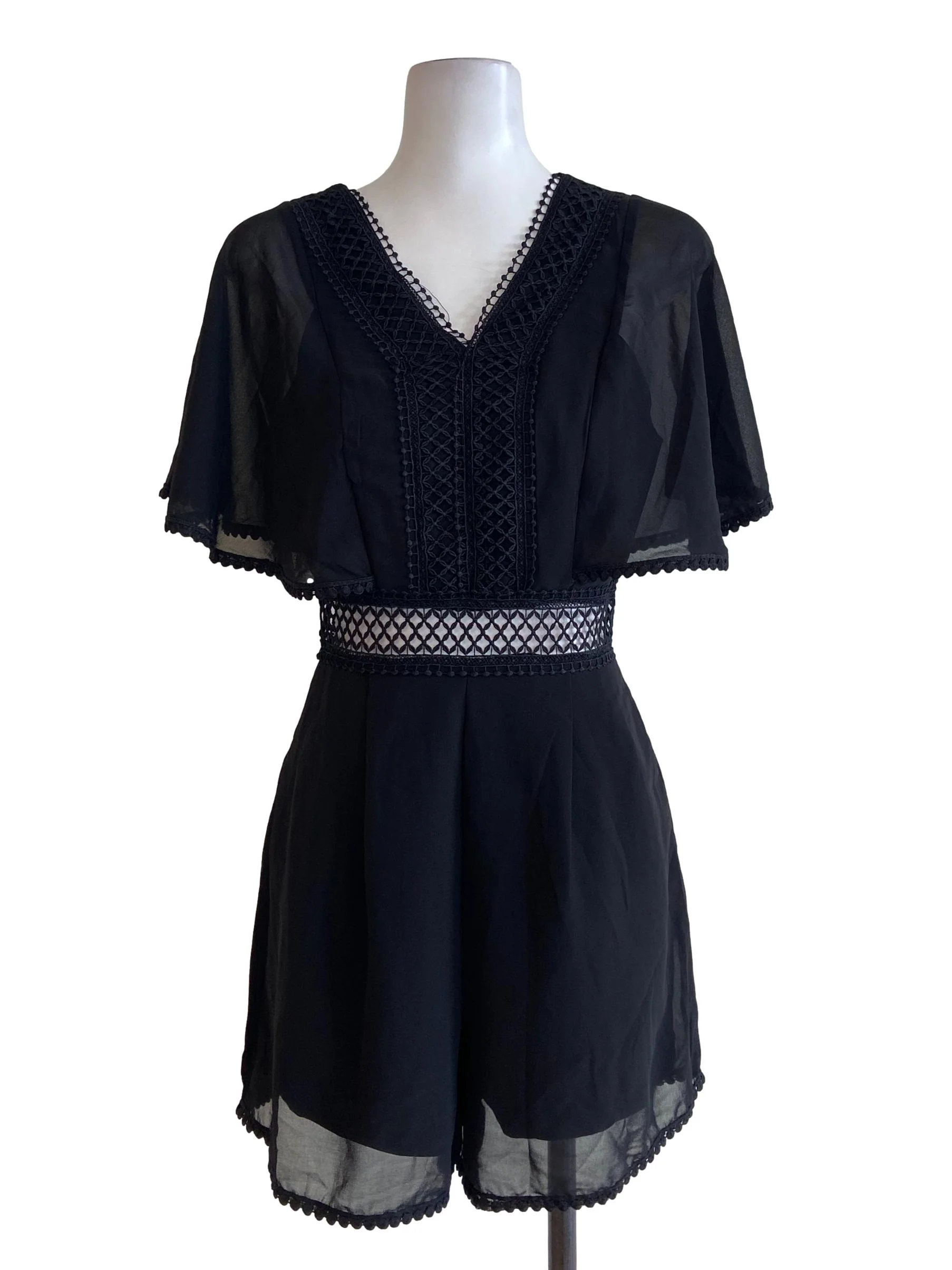 Black V Neck Embroidery Rompers