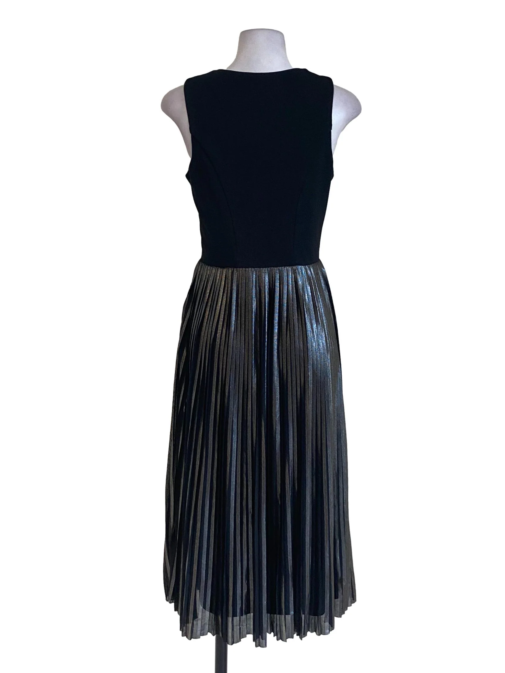 Black V-Neck Shimmered Pleated A-Line Dress - Image 2