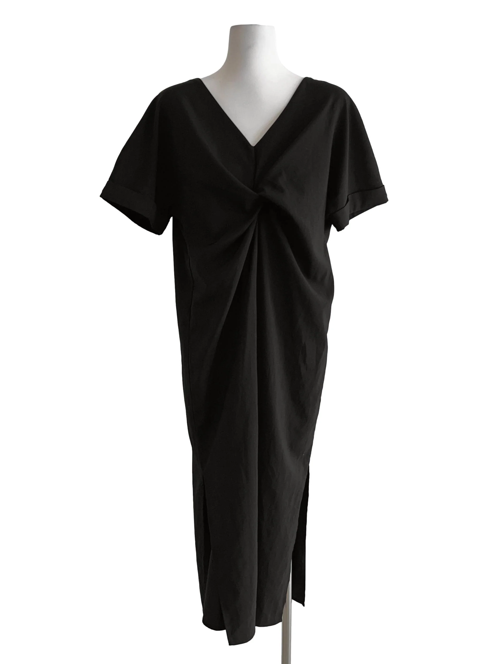 Black V-Neckline Midi Dress