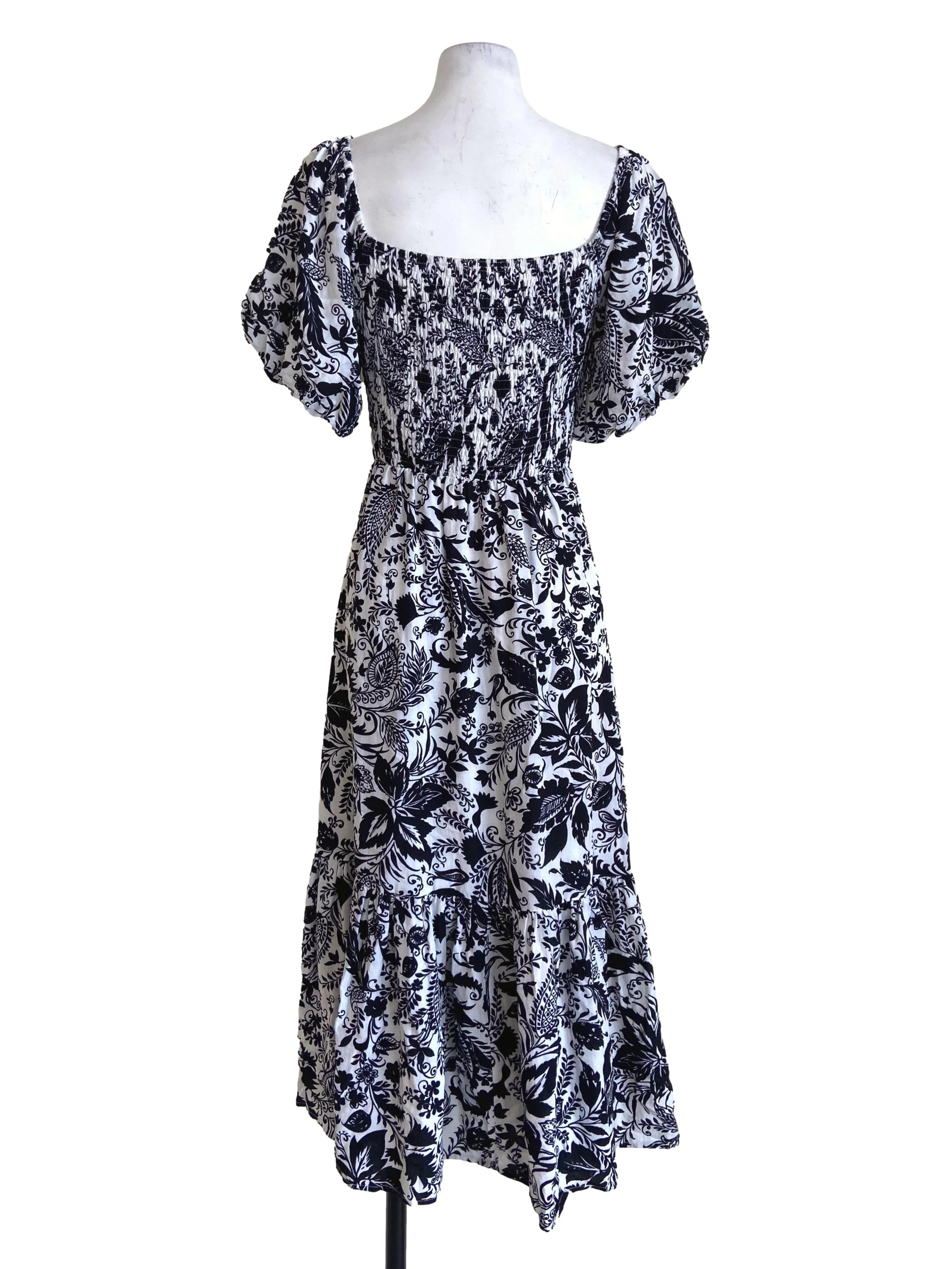 Black & White Floral Square Neck Stretchable Dress - Image 2