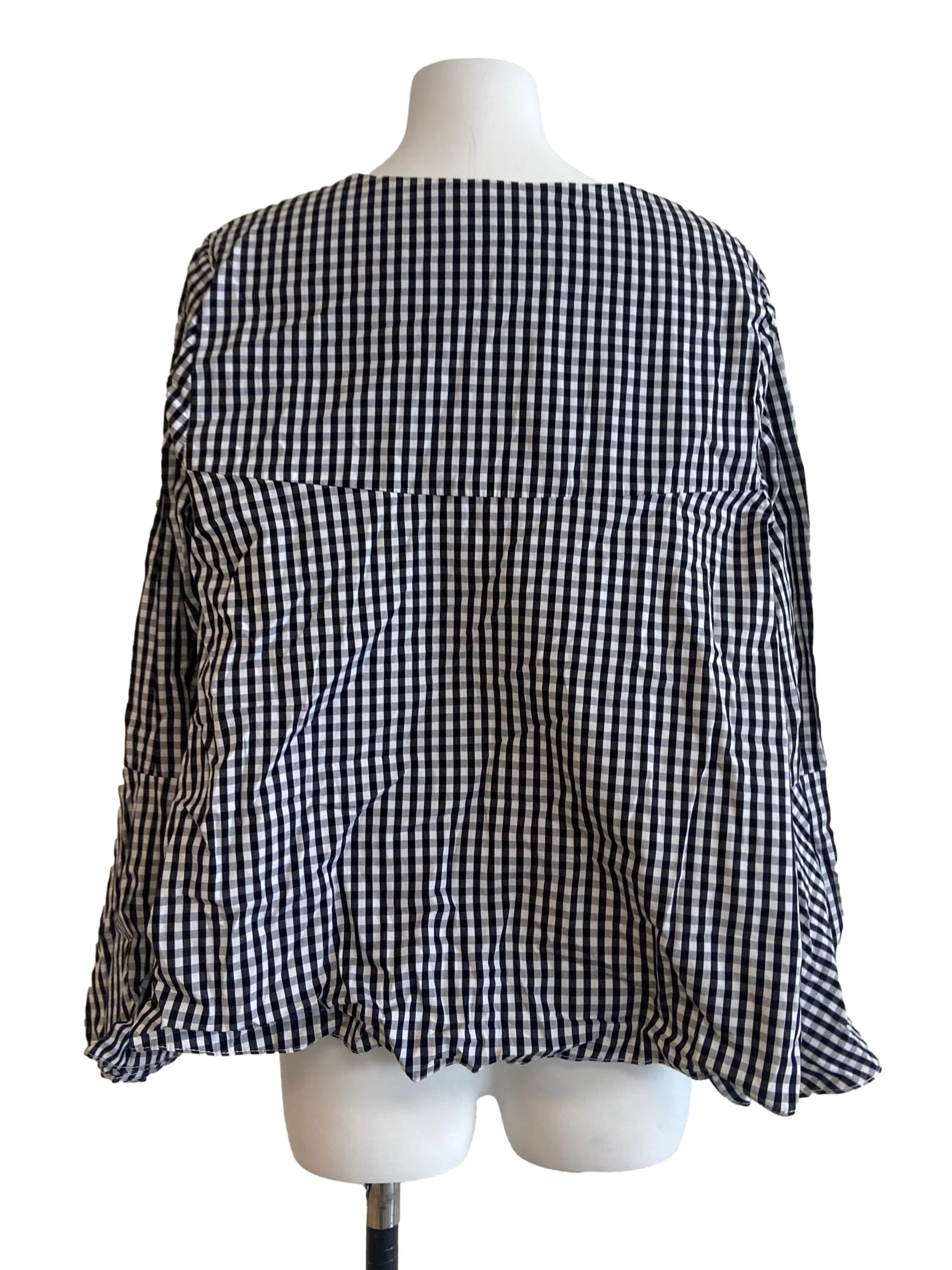 Black & White Plaid V Neck Blouse - Image 2