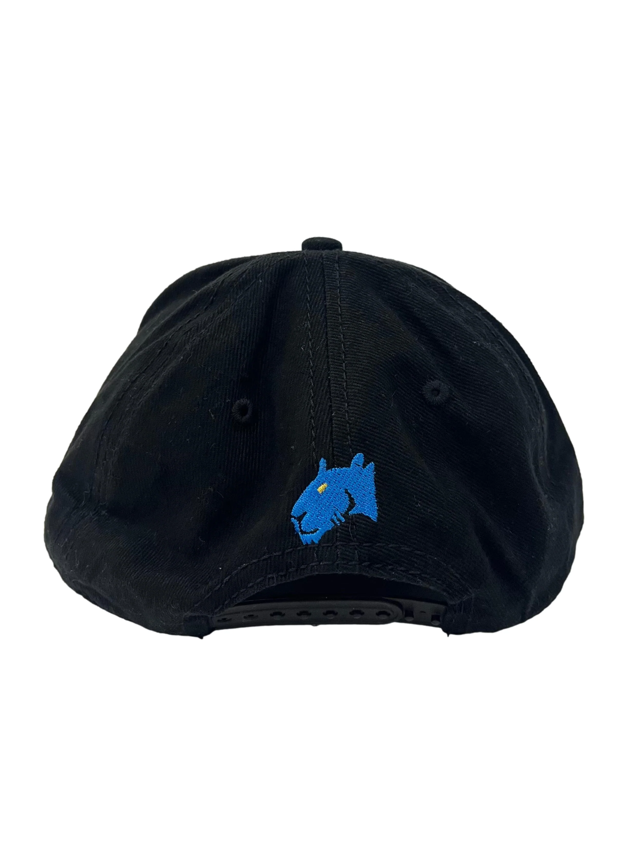 Black With Blue Embroidery Adjustable Snapback Cap - Image 2