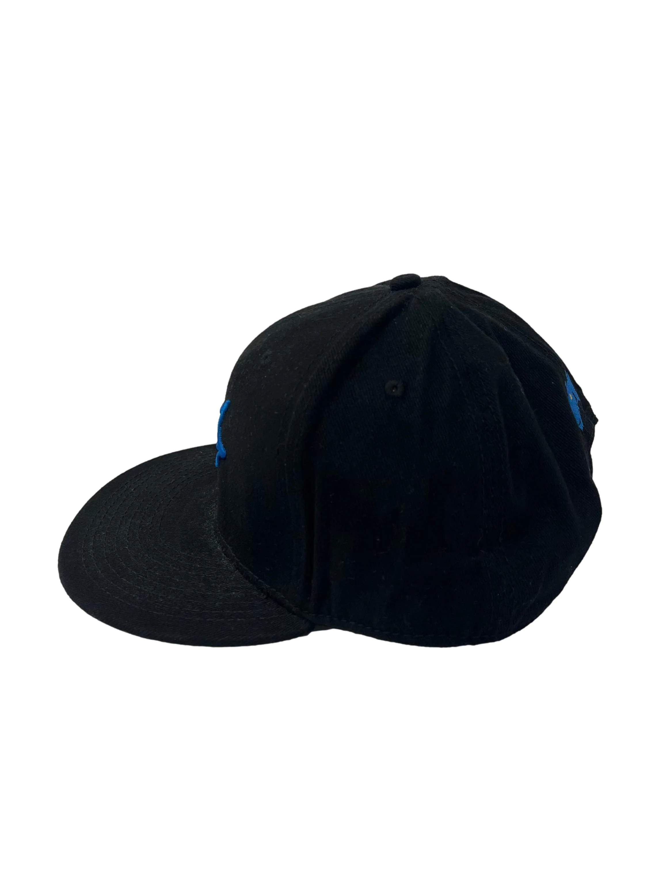 Black With Blue Embroidery Adjustable Snapback Cap - Image 4