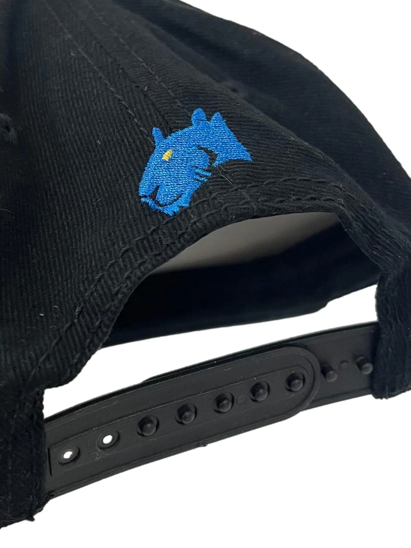 Black With Blue Embroidery Adjustable Snapback Cap - Image 6