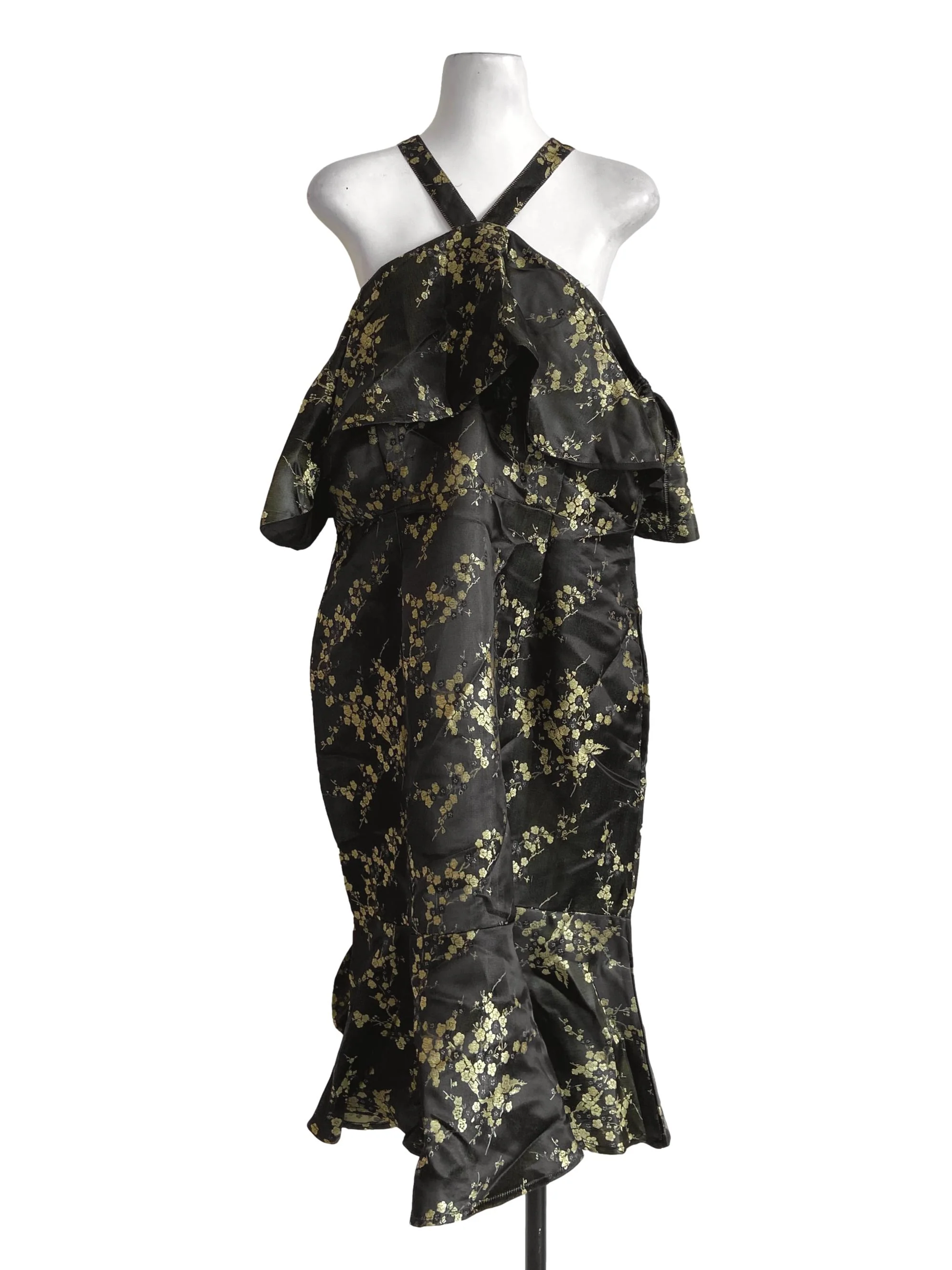 Black & Yellow Drop Shoulder Drop Waist Dress
