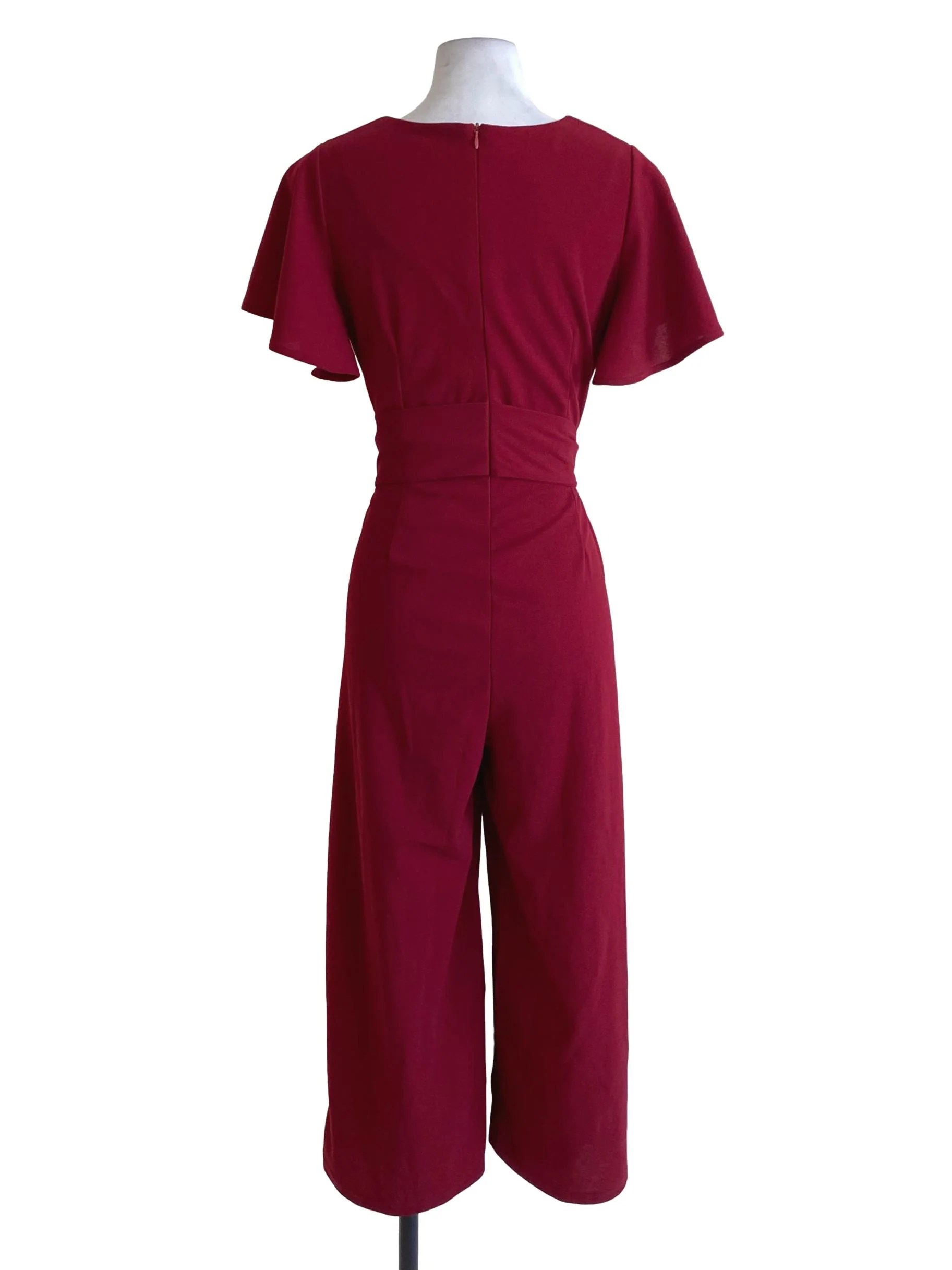 Blood Red V-Neck Cape Sleeve Jumpsuit - Image 2
