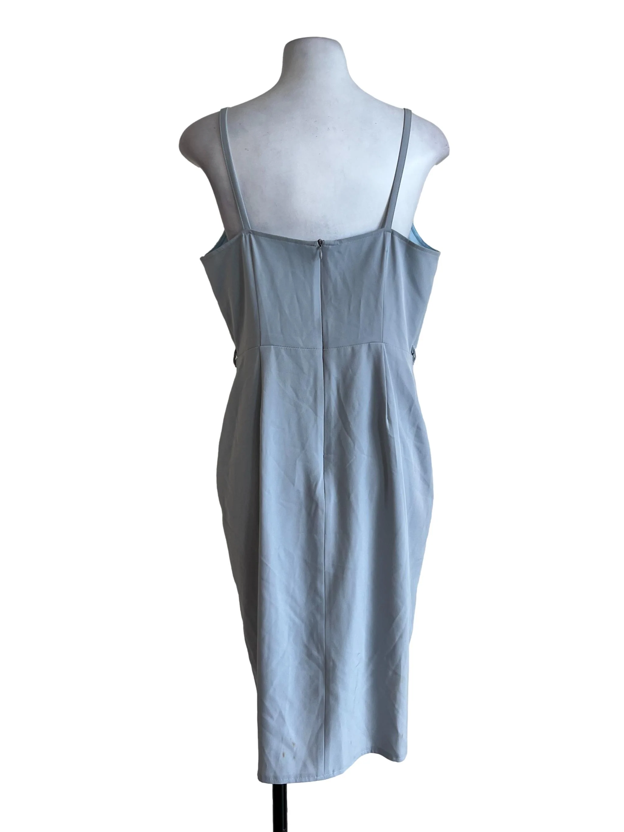 Blue Basic V Neck Dress - Image 2