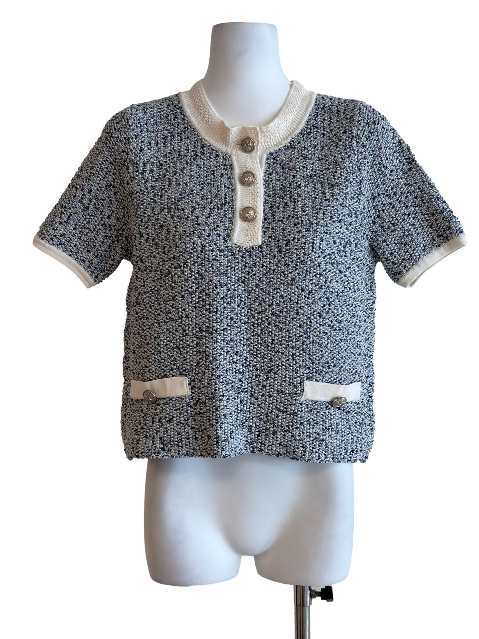 Blue Black Tweed Knitted Top