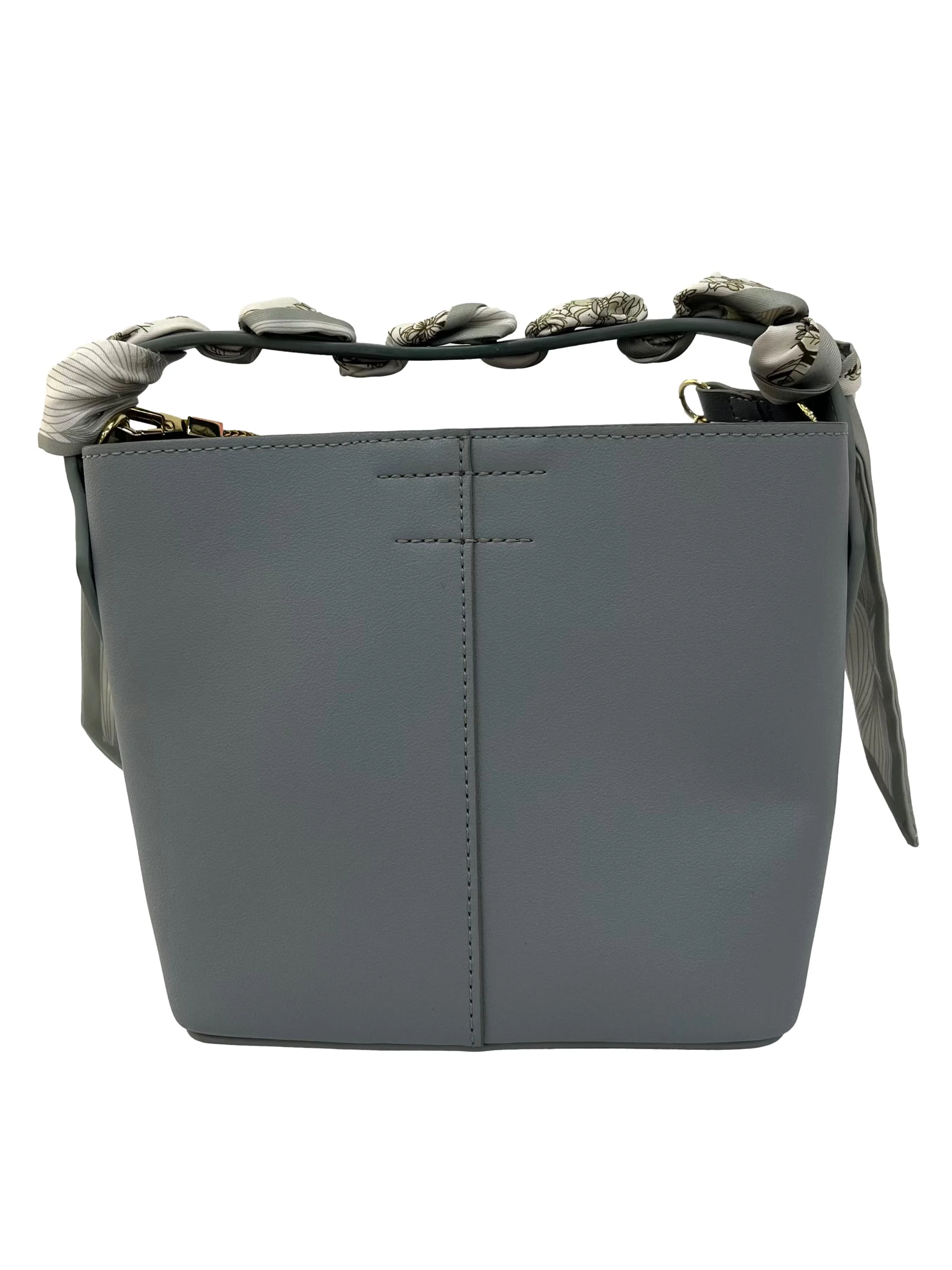 Blue Bucket Bag With Crossbody Strap And Scarf Detail - Image 2