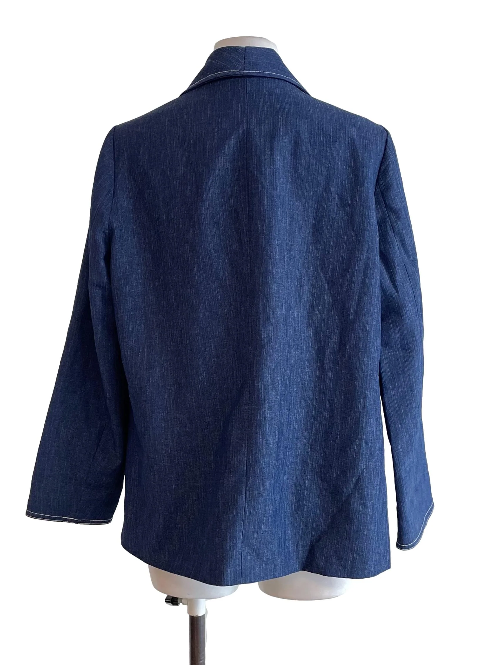 Blue Contrast Stitch One Button Blazer - Image 2