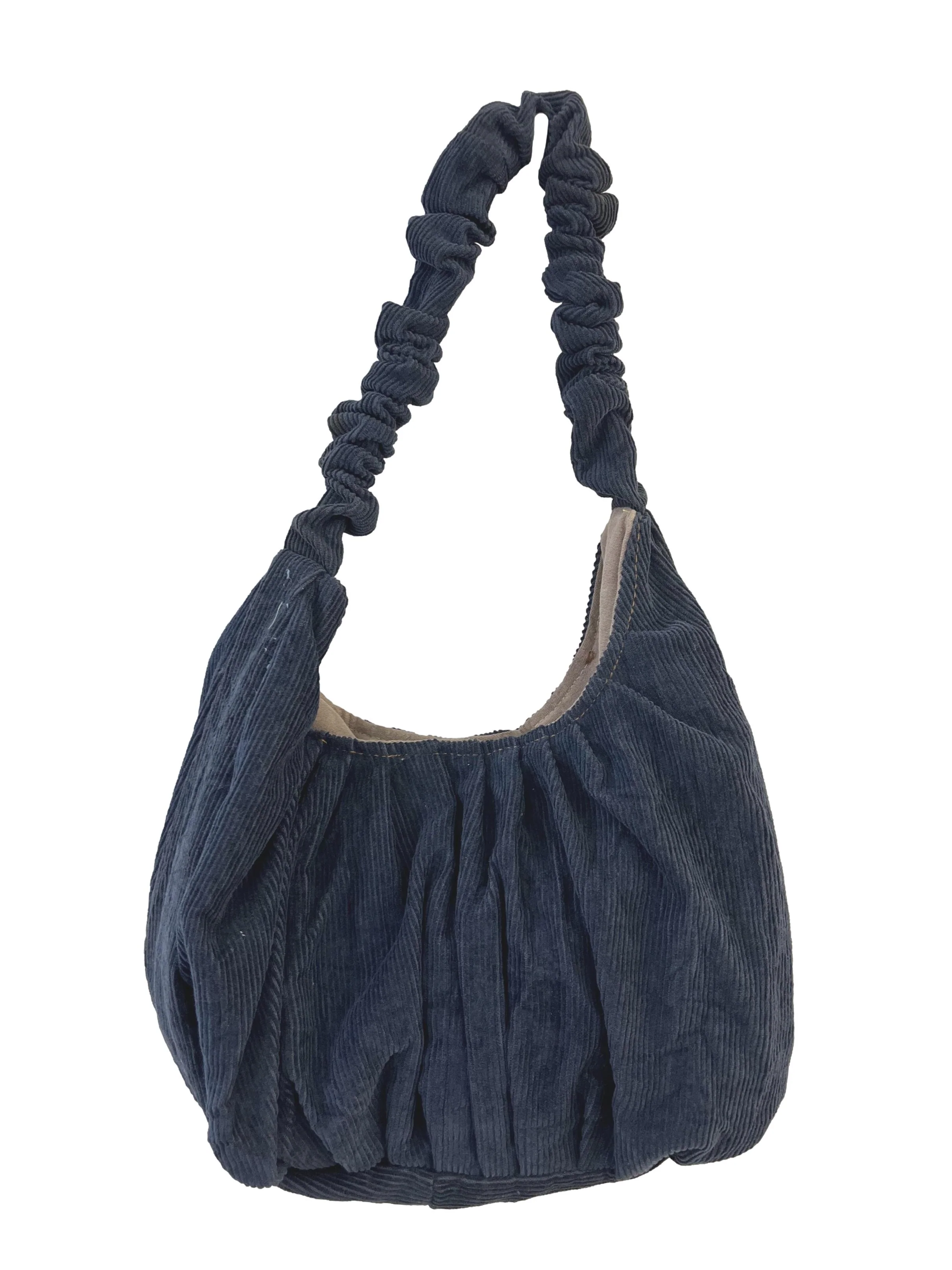 Blue Corduroy Ruched Strap Crescent Reworked Handbag - Image 2