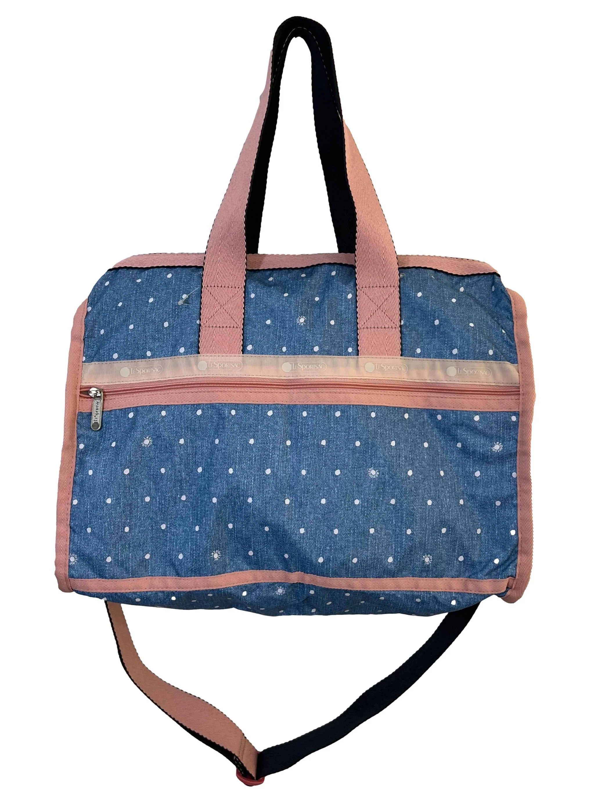 Blue Denim Print With Pink Border Deluxe Med Weekender Bag - Image 2