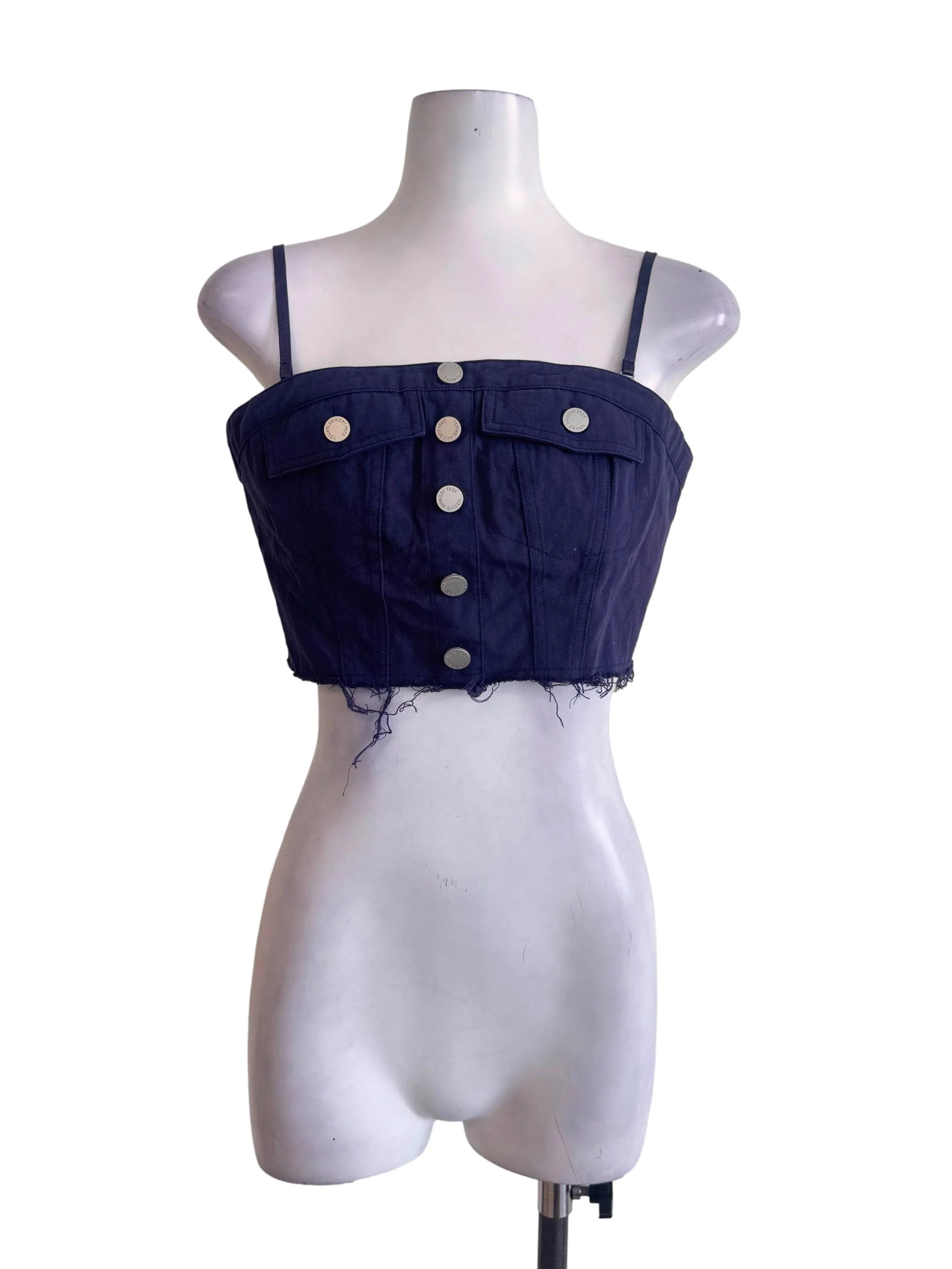 Blue Denim Ripped Crop Top