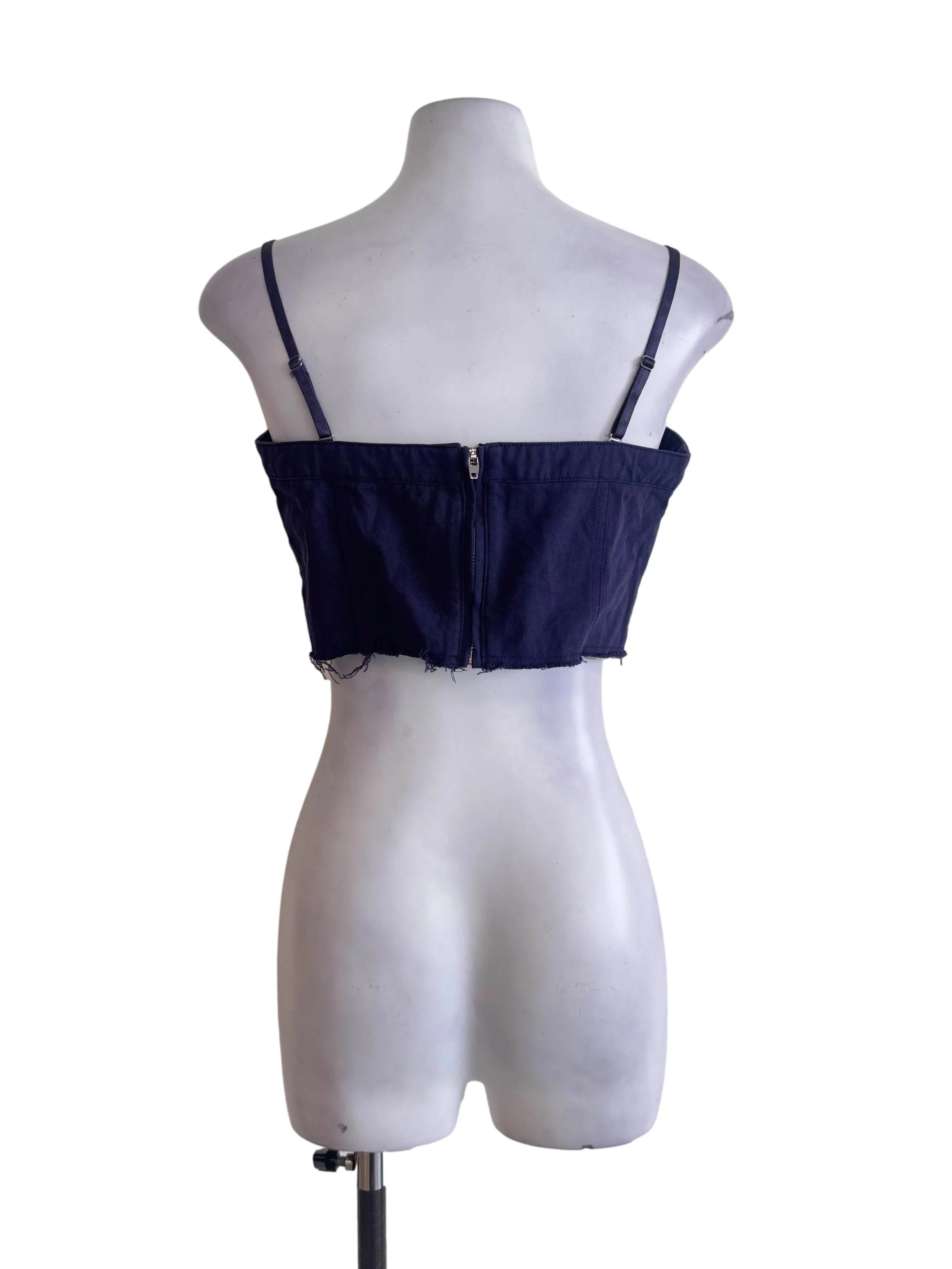 Blue Denim Ripped Crop Top - Image 2