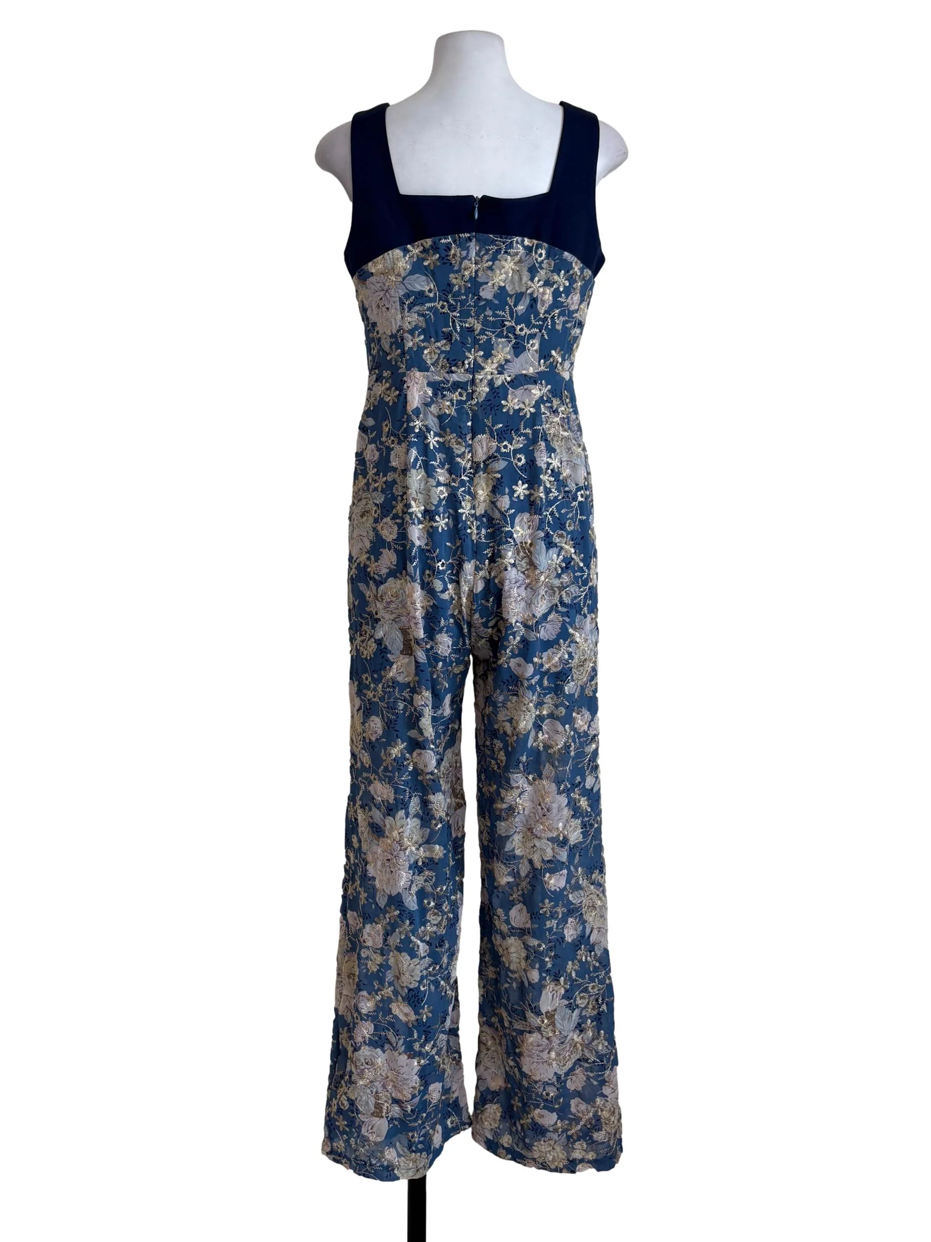 Blue Floral Embroidered Jumpsuit - Image 2