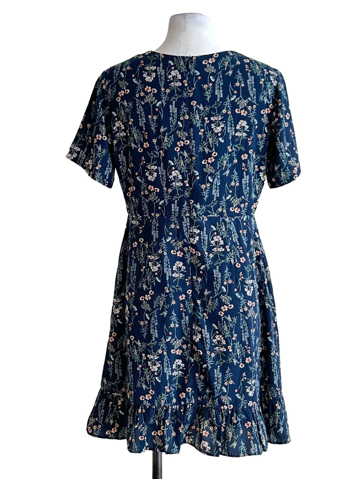 Blue Floral V-Neck Line Dress - Image 2