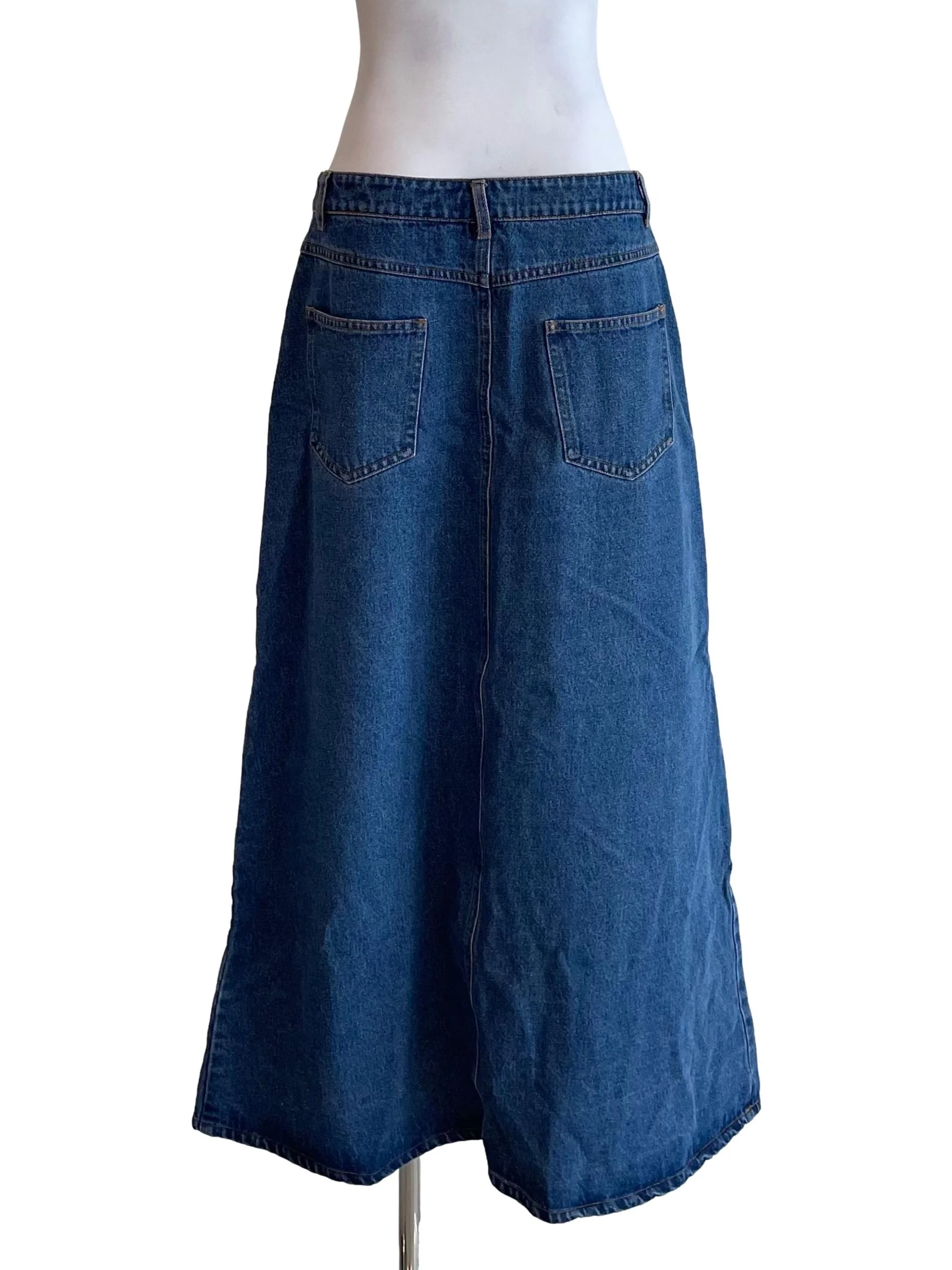 Blue Front Slit Pencil Jean Skirt - Image 2