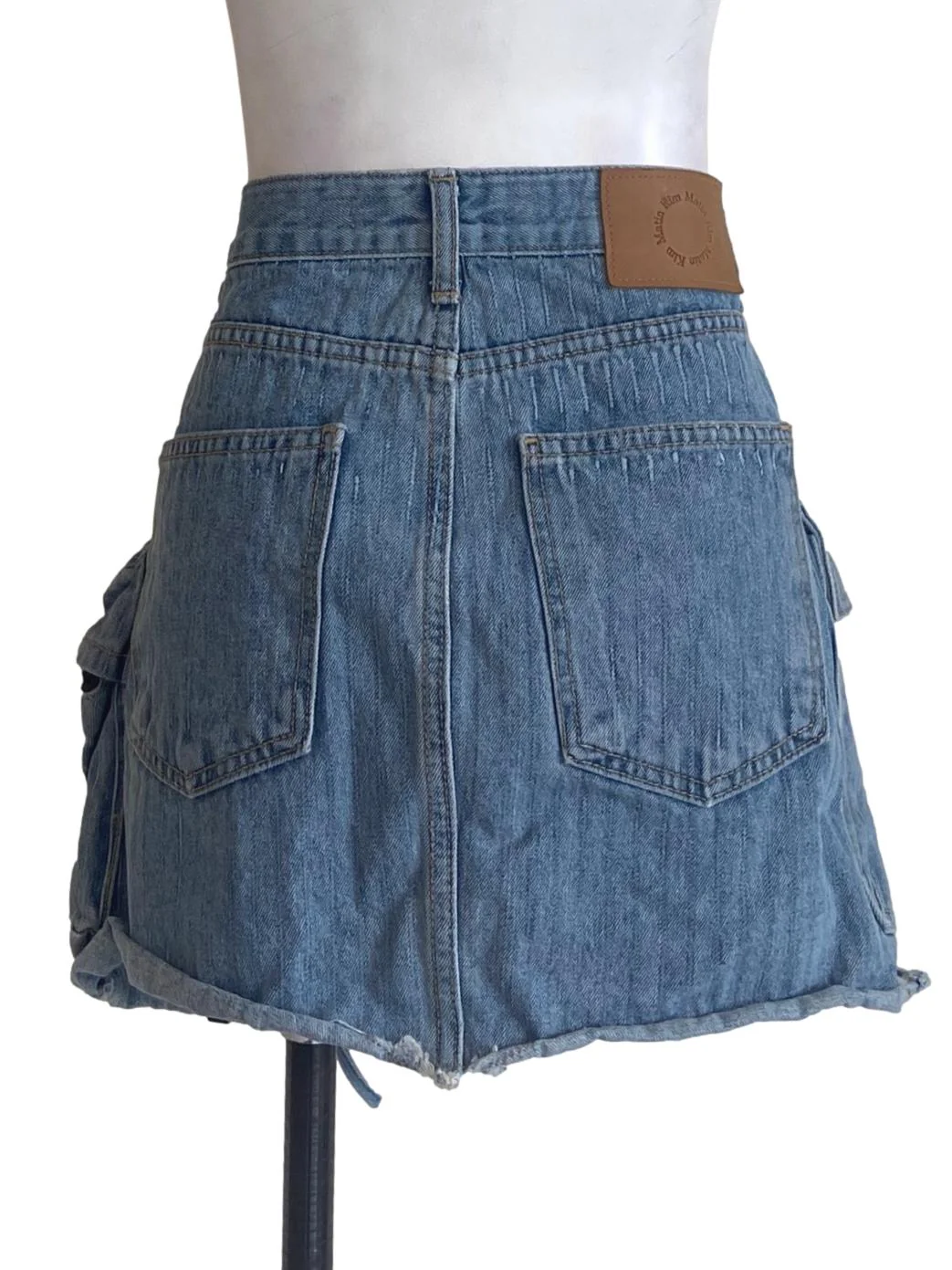 Blue Herringbone Cargo Jeans Skirts - Image 2