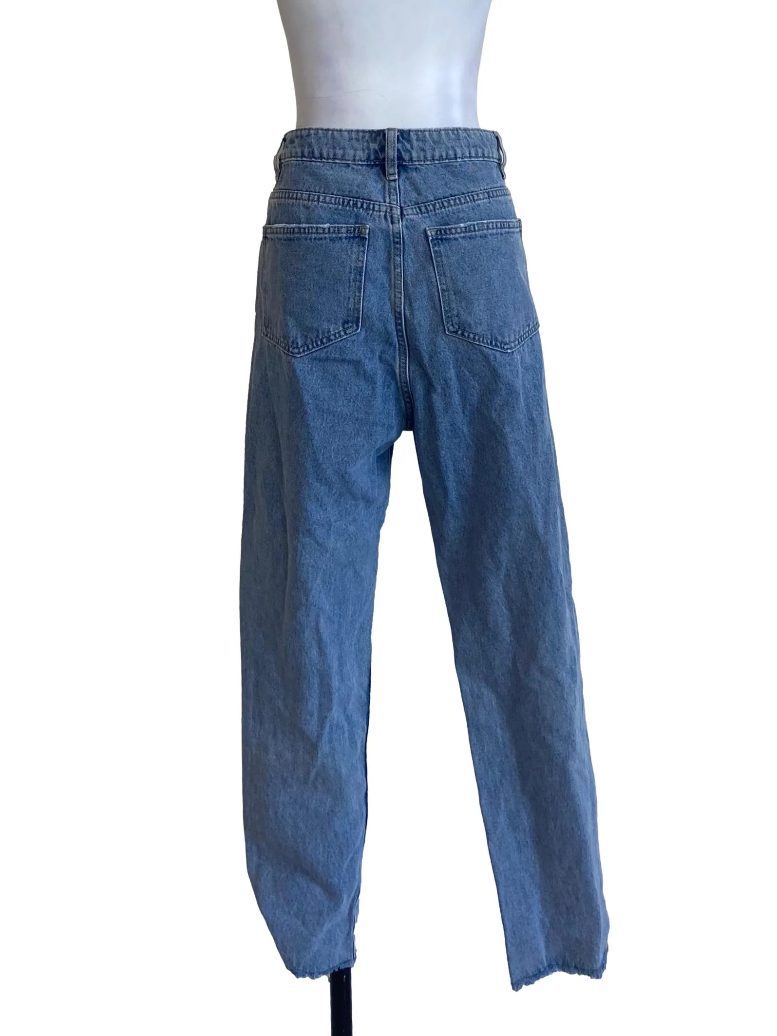 Blue Herringbone Distressed Straight Jeans - Image 2