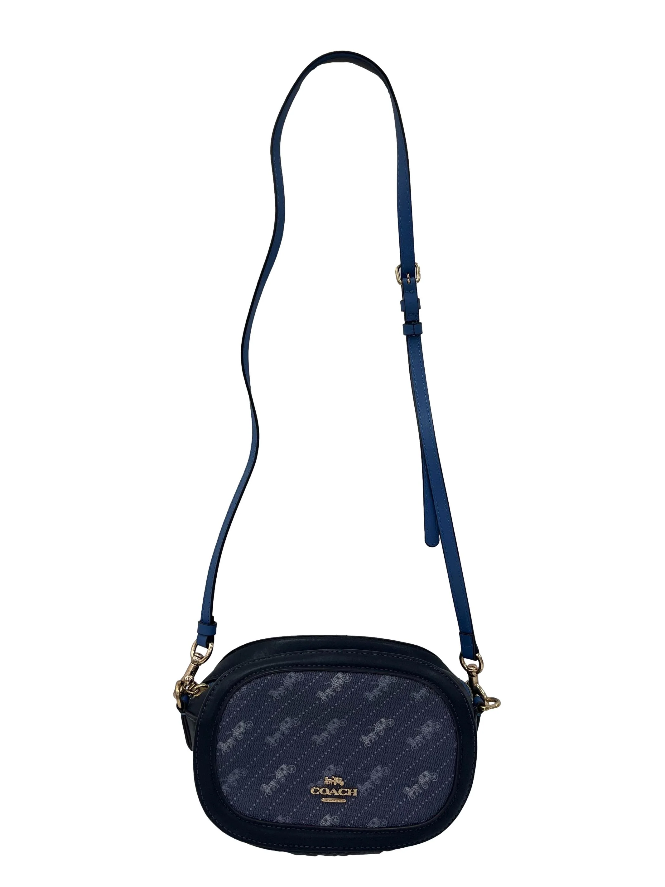 Blue Leather Printed Camera Bag