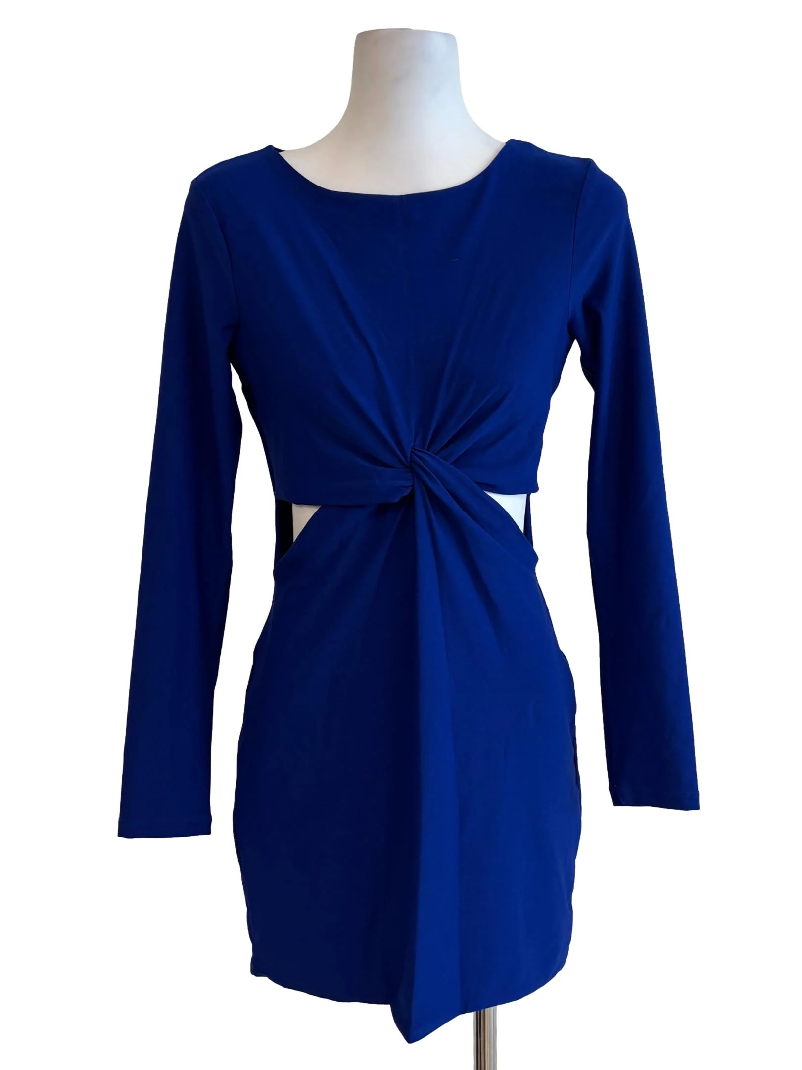 Blue Long Sleeve Front Twist Dress