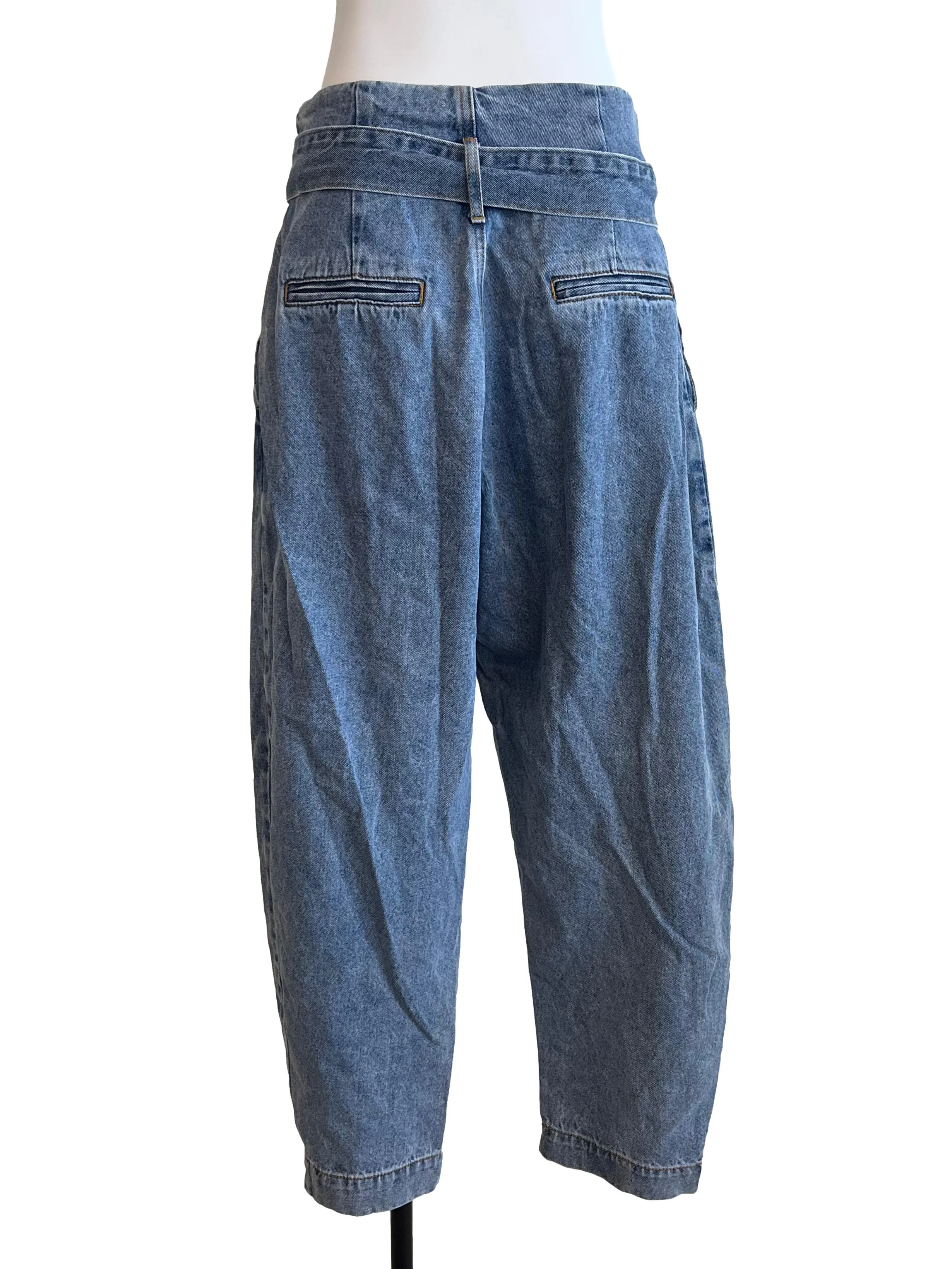 Blue Mid Washed Paperbag Jeans - Image 2