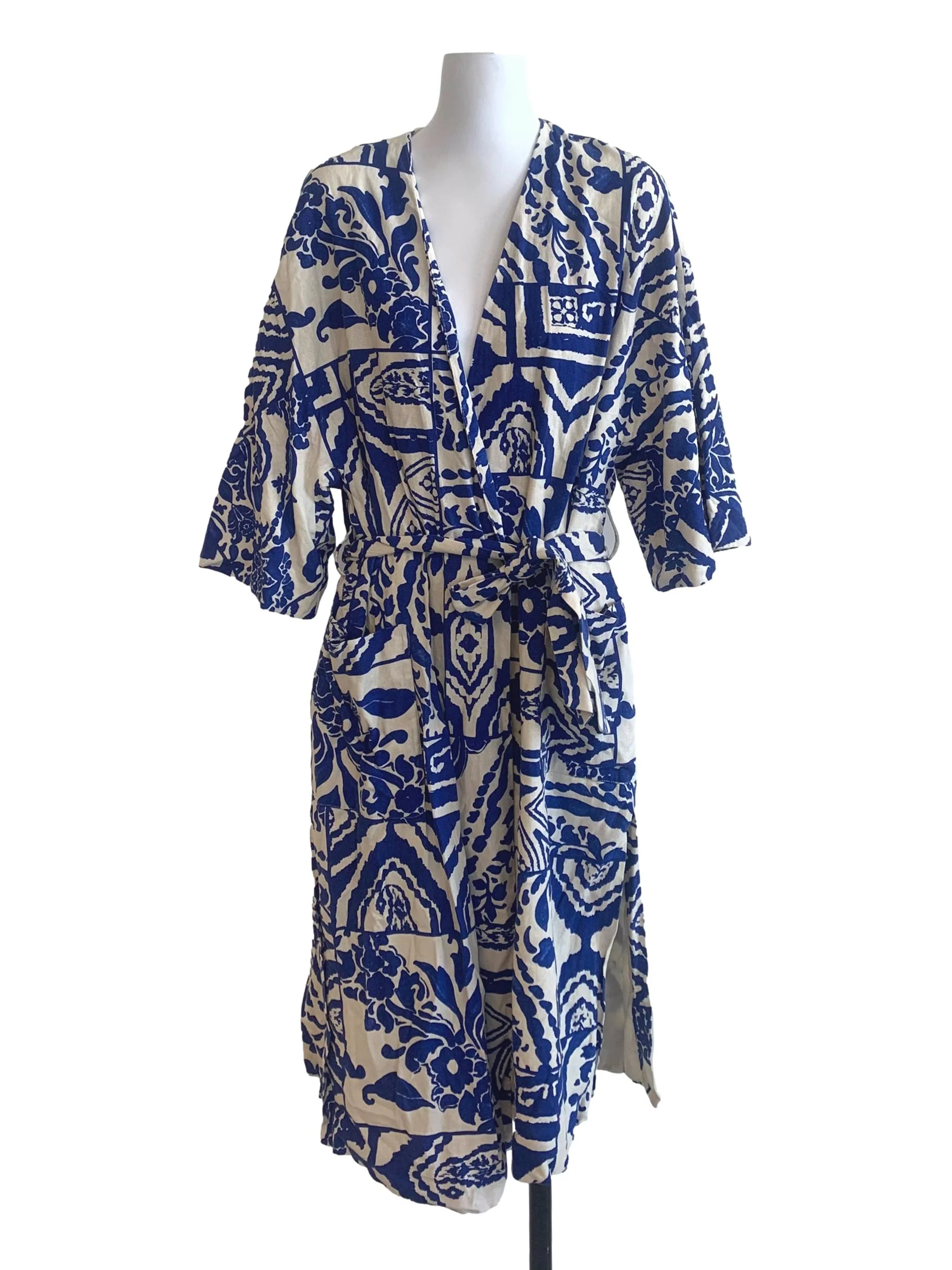 Blue Pattern Wrap Kimono