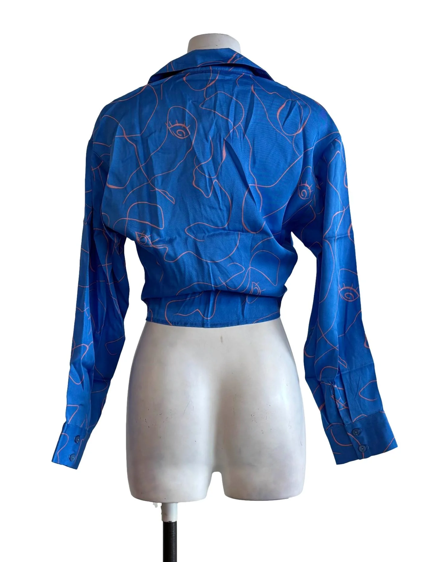 Blue Patterned Front Tie Top - Image 2