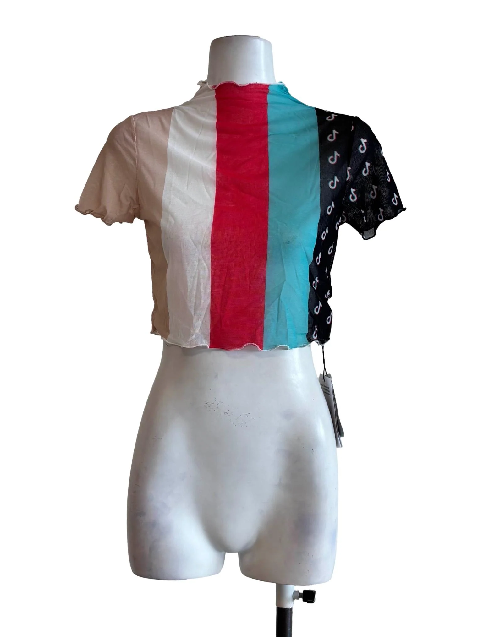 Blue Pink Tiktok Sheer Crop Top