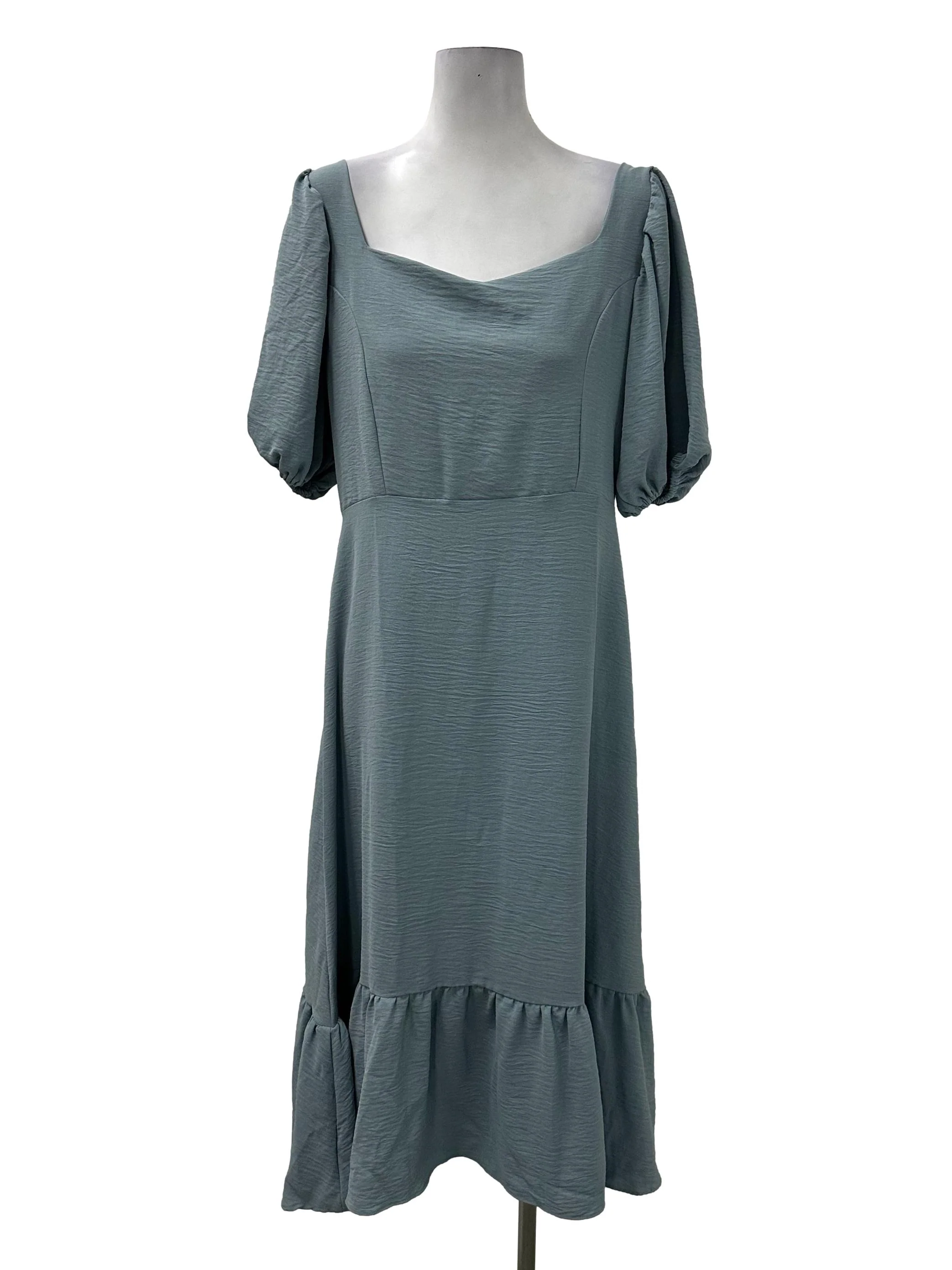 Blue Puffy Sleeve Dropwaist Dress
