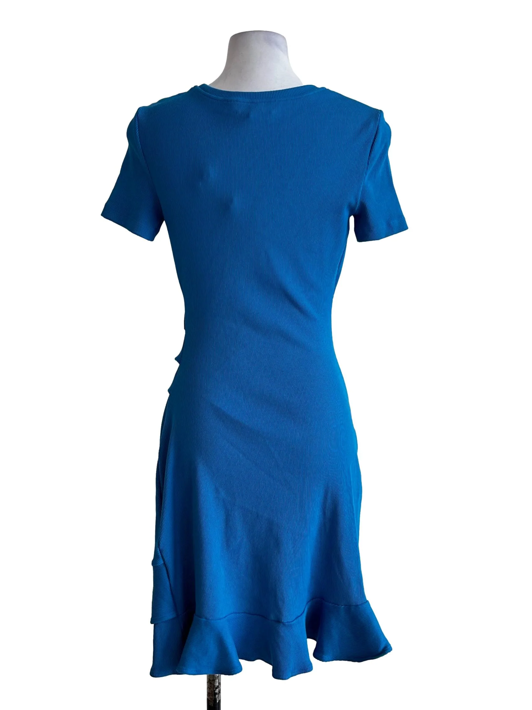 Blue Ribbed Short Sleeves Dress - Image 2