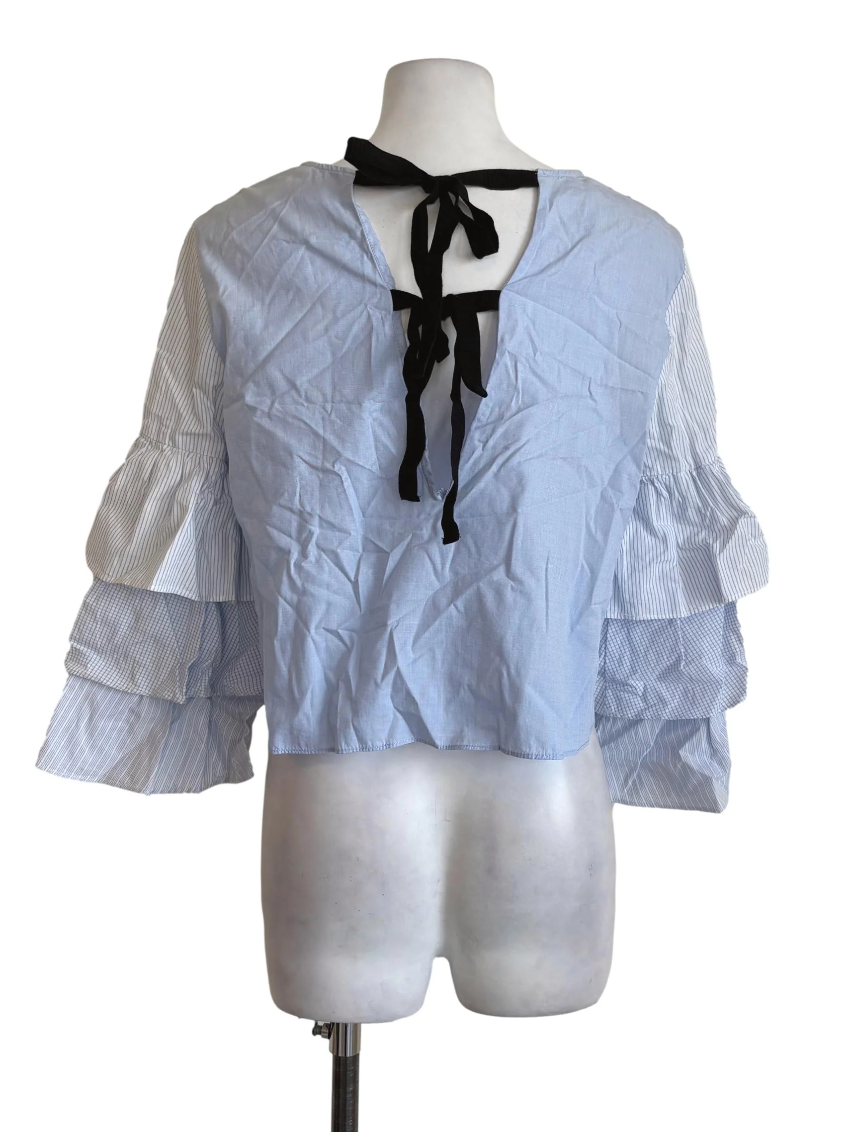 Blue Stripes Tiered Sleeves Top - Image 2