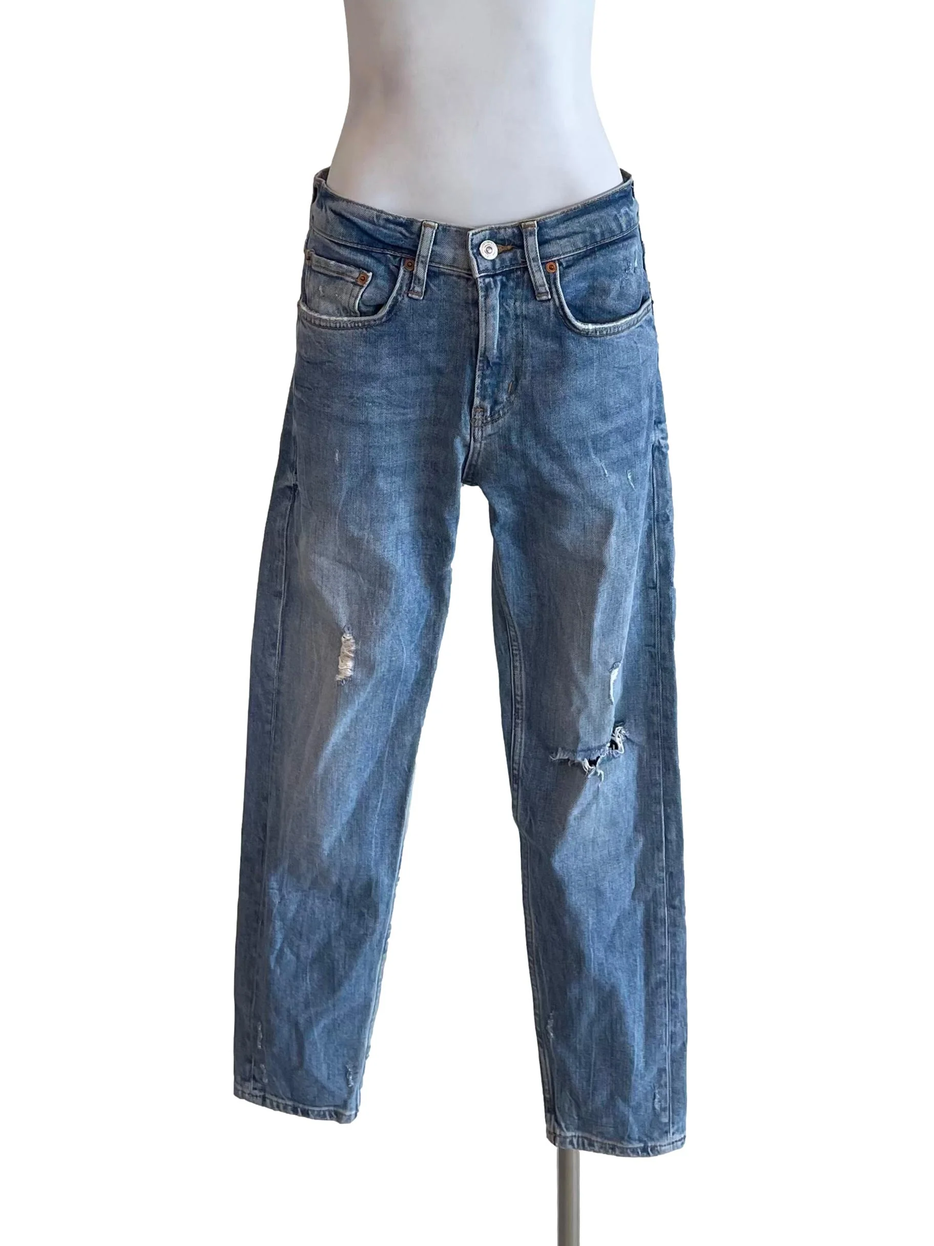 Blue Washed Skinny Ripped Jeans