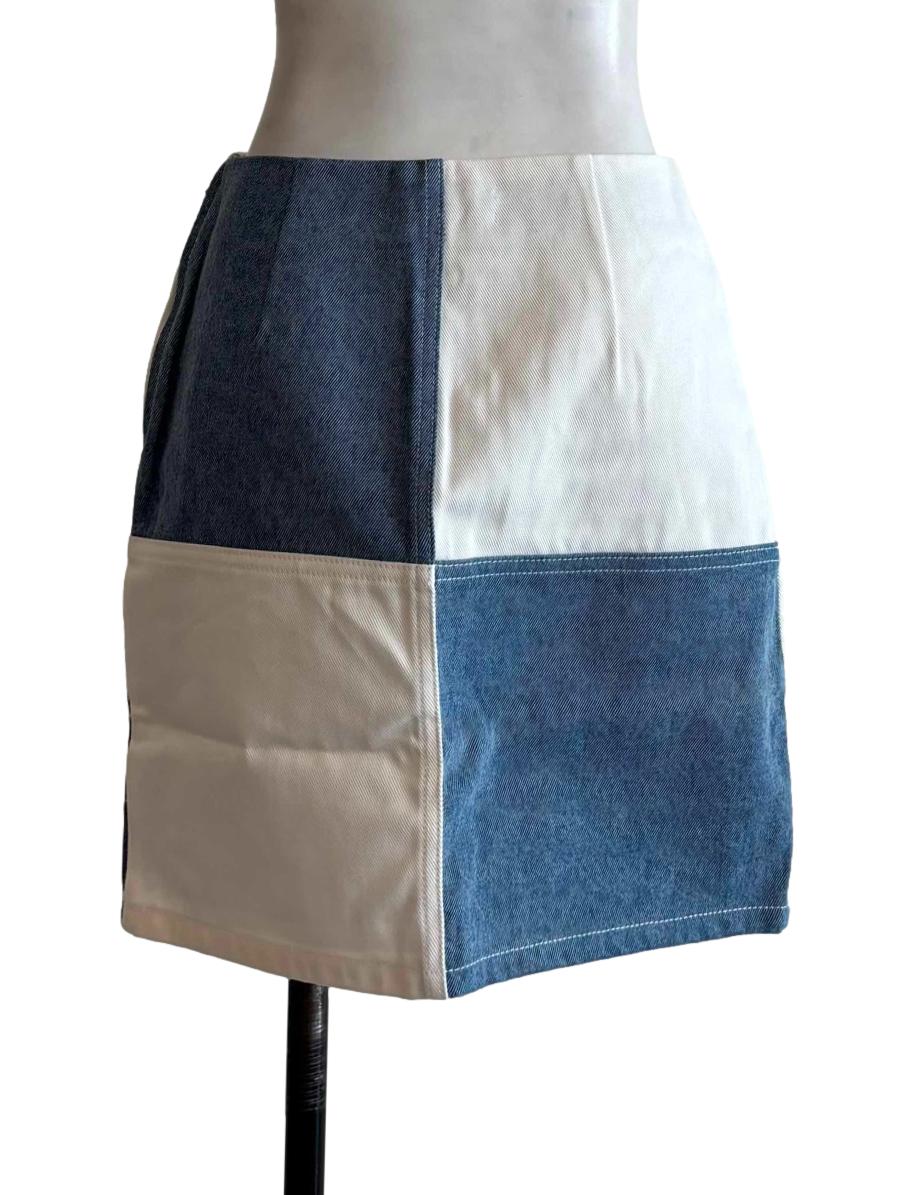 Blue White Mini Denim Skirt - Image 2