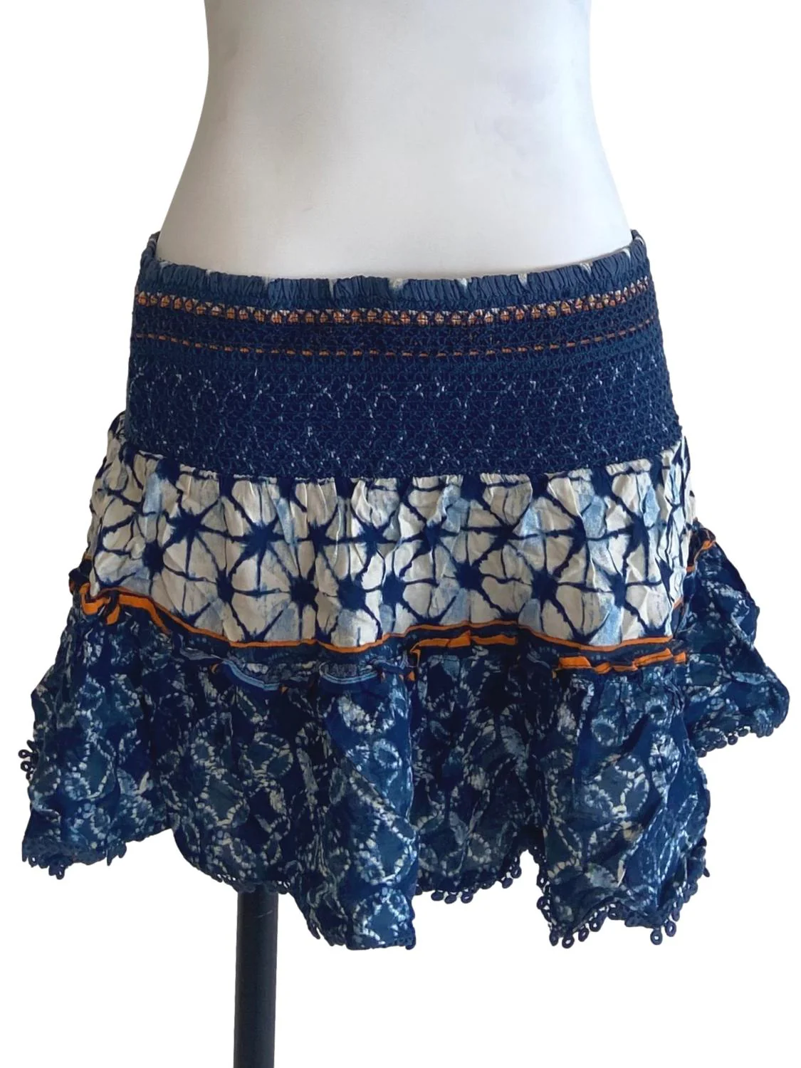 Blue & White Pattern Mini Skirt - Image 2